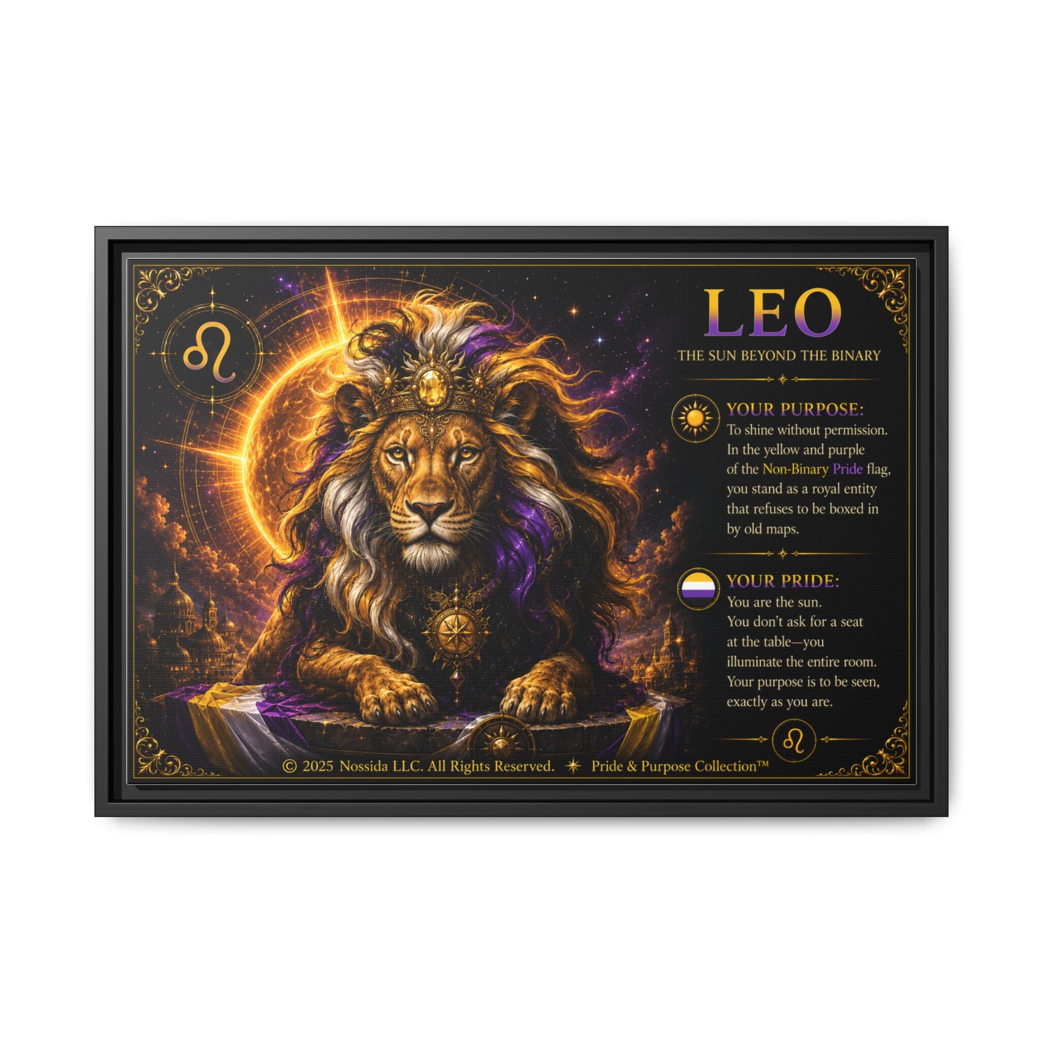 Pride of Birth™ LEO  The Sun Beyond the Binary  Framed Matte Canvas Wall Art