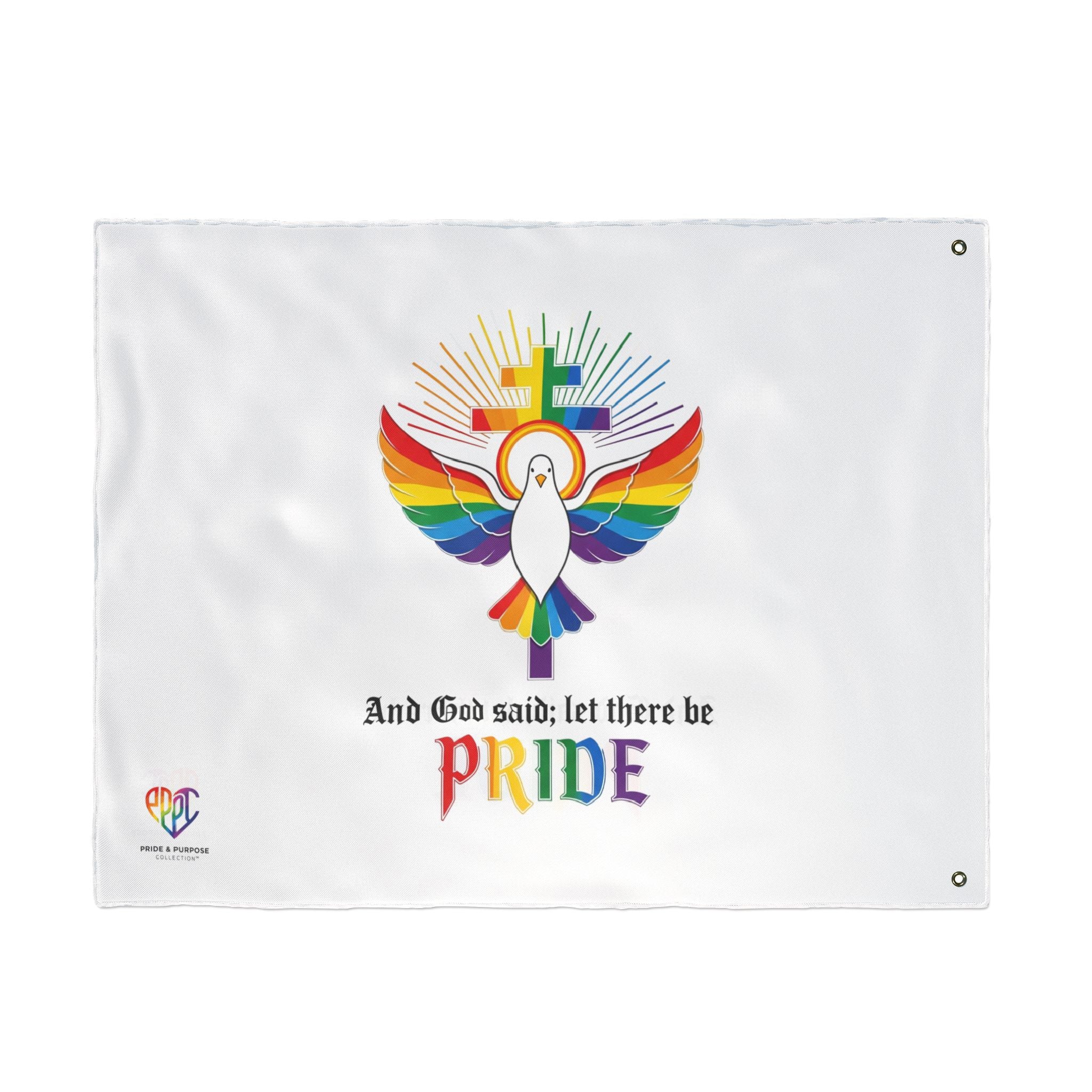 And God Said; Let There Be Pride™ Premium Double Sided House Flag | LGBTQ+ Faith Home Décor