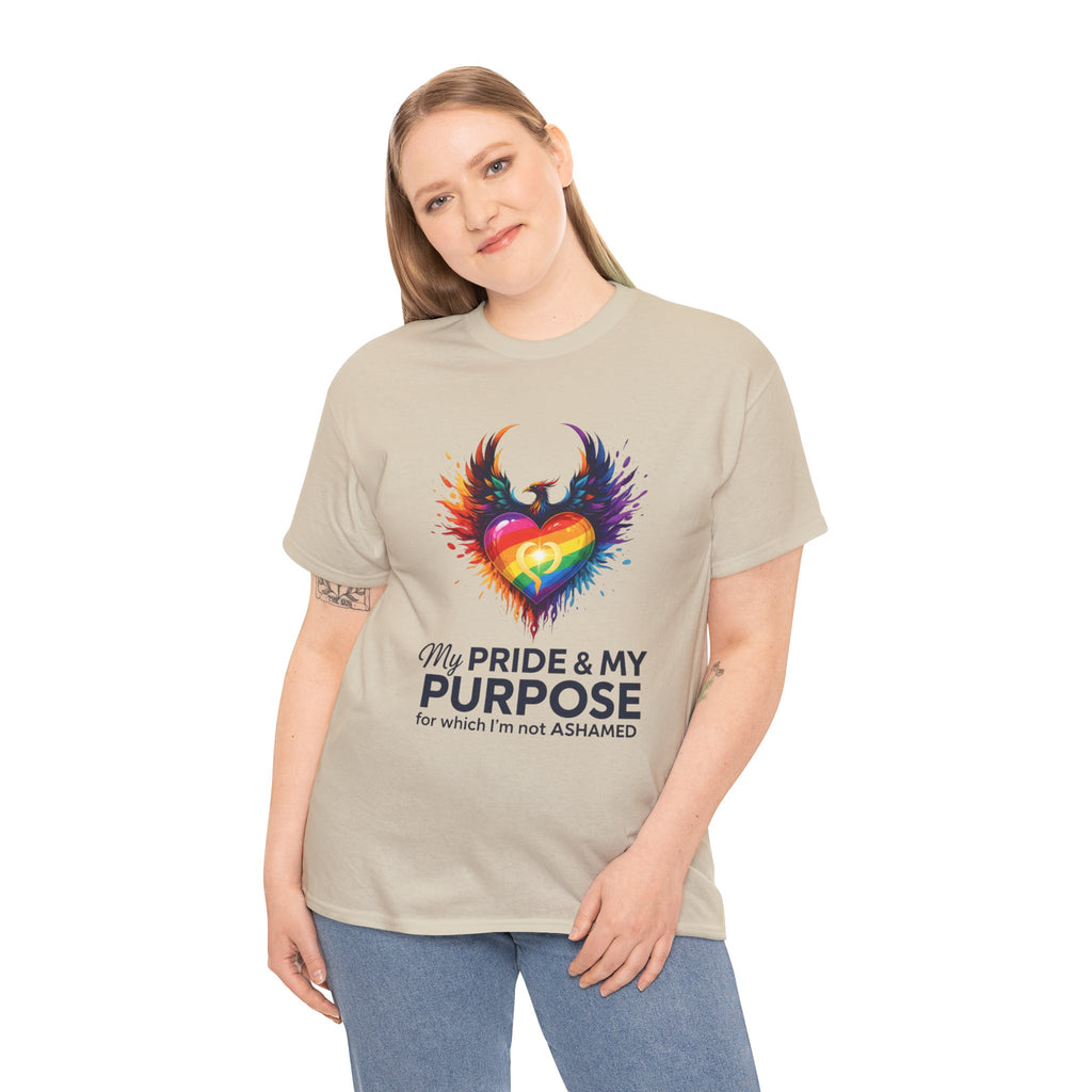My Pride & My Purpose™ Phoenix Heart Heavy Cotton T-Shirt | LGBTQ+ Pride