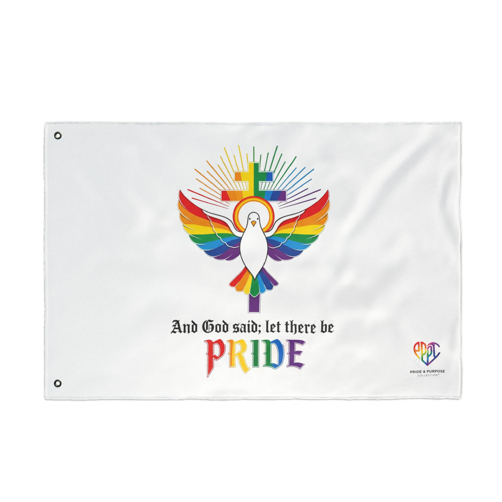 And God Said; Let There Be Pride™ Premium Double Sided House Flag | LGBTQ+ Faith Home Décor