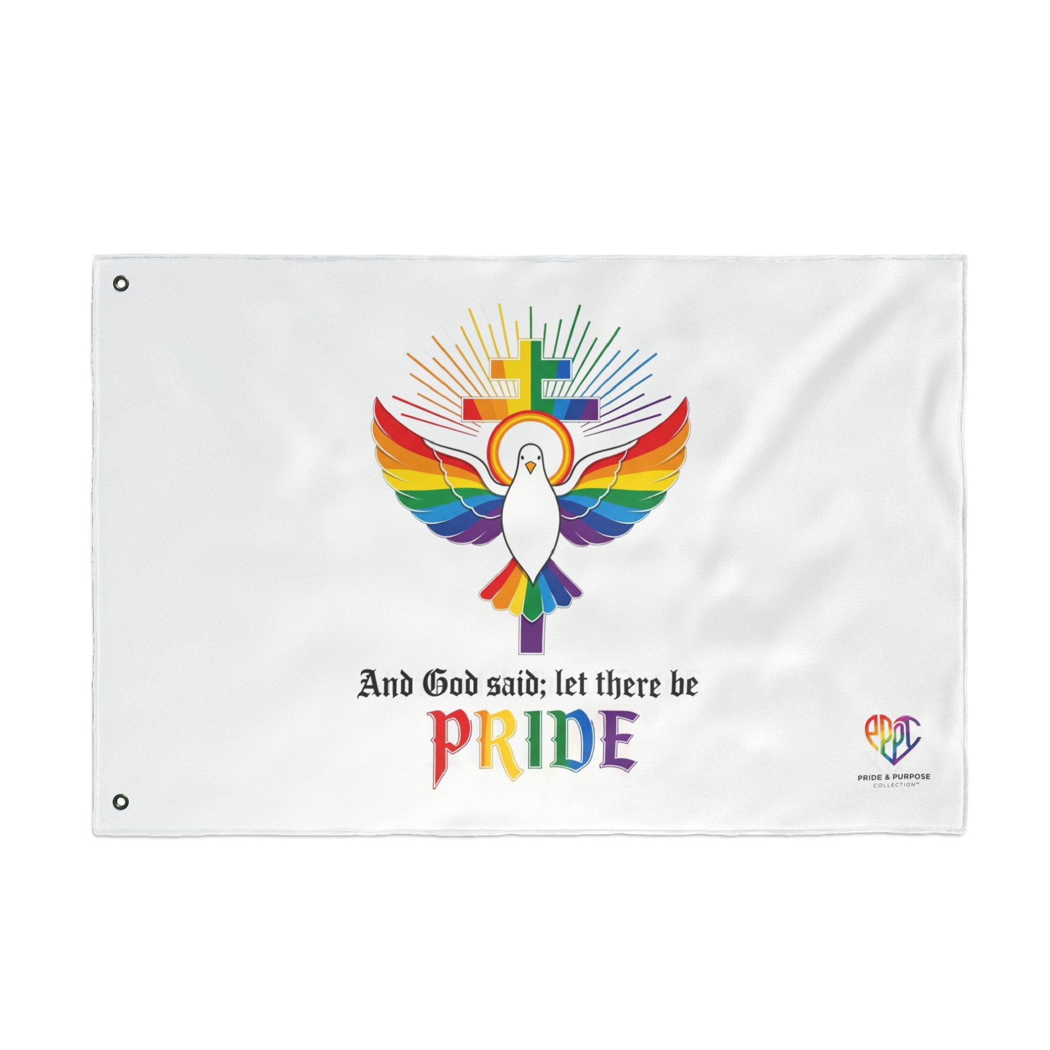 And God Said; Let There Be Pride™ Premium Double Sided House Flag | LGBTQ+ Faith Home Décor