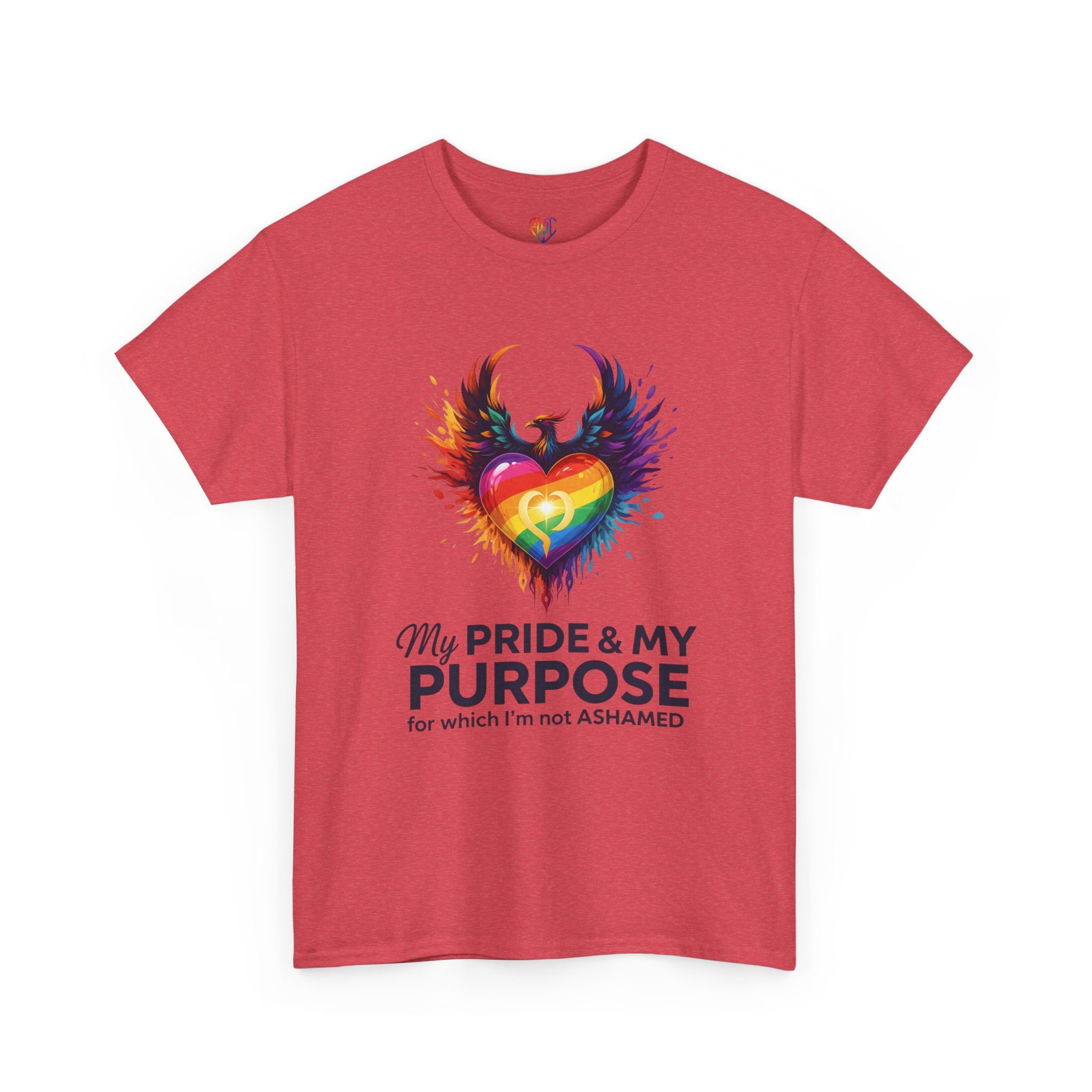 My Pride & My Purpose™ Phoenix Heart Heavy Cotton T-Shirt | LGBTQ+ Pride