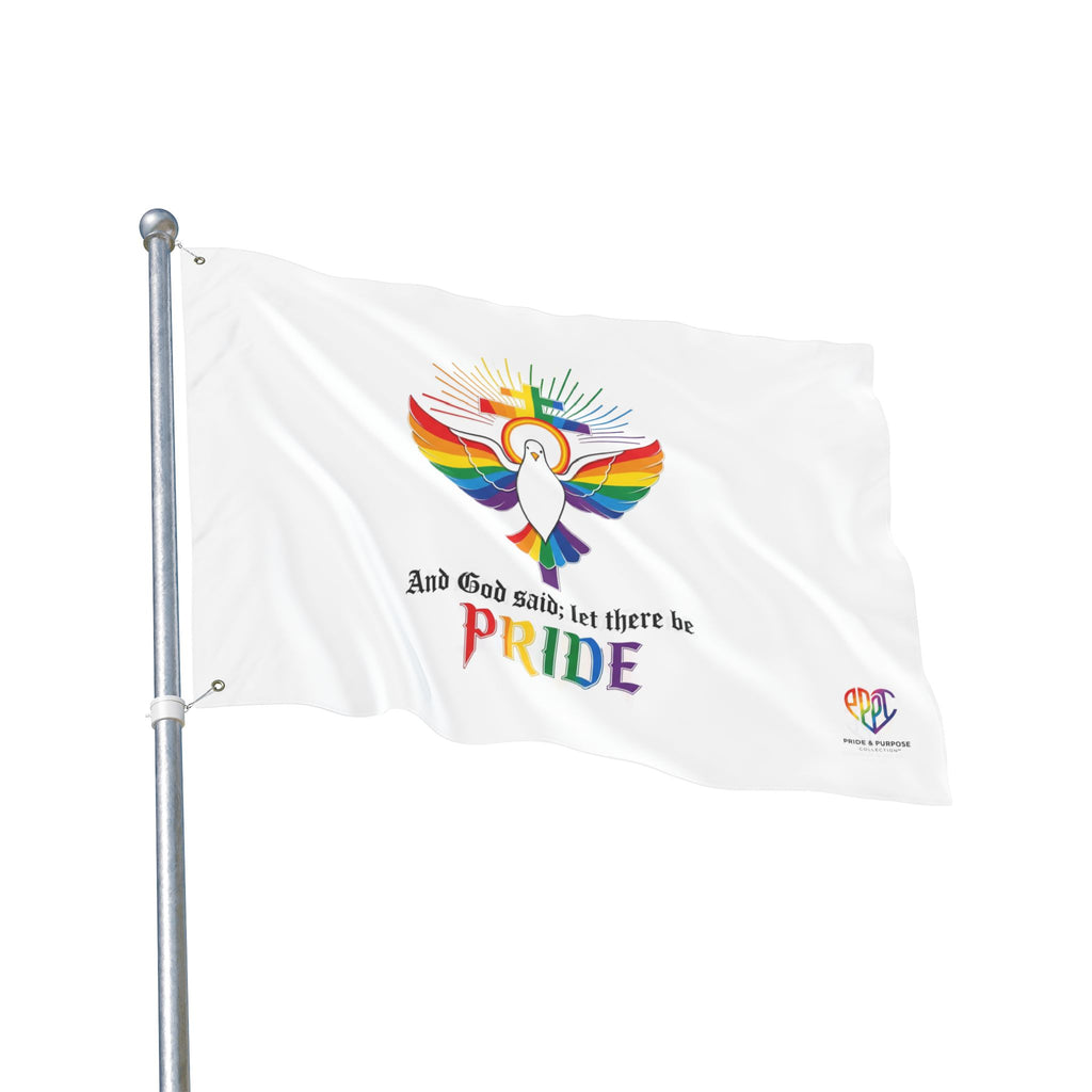 And God Said; Let There Be Pride™ Premium Double Sided House Flag | LGBTQ+ Faith Home Décor