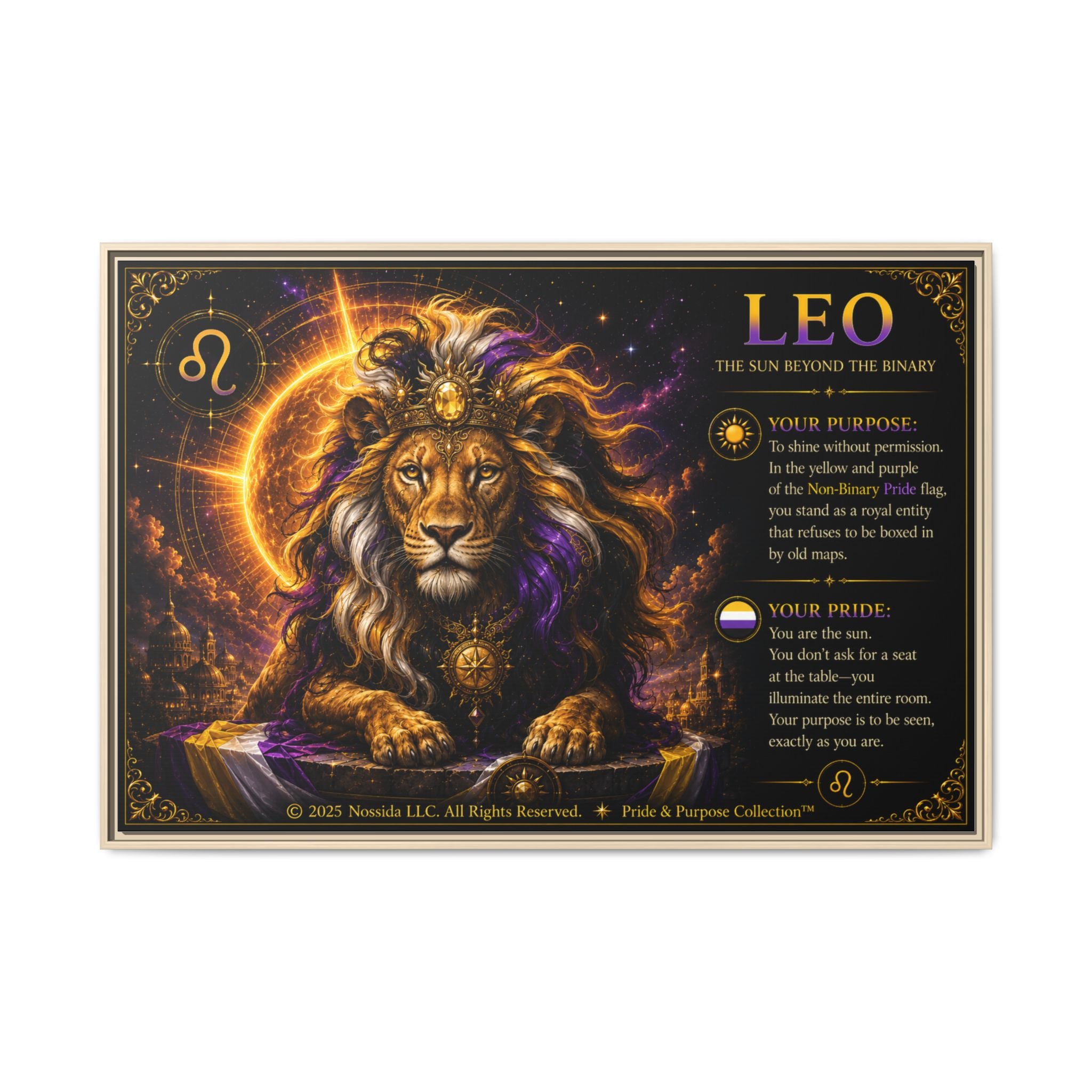 Pride of Birth™ LEO  The Sun Beyond the Binary  Framed Matte Canvas Wall Art