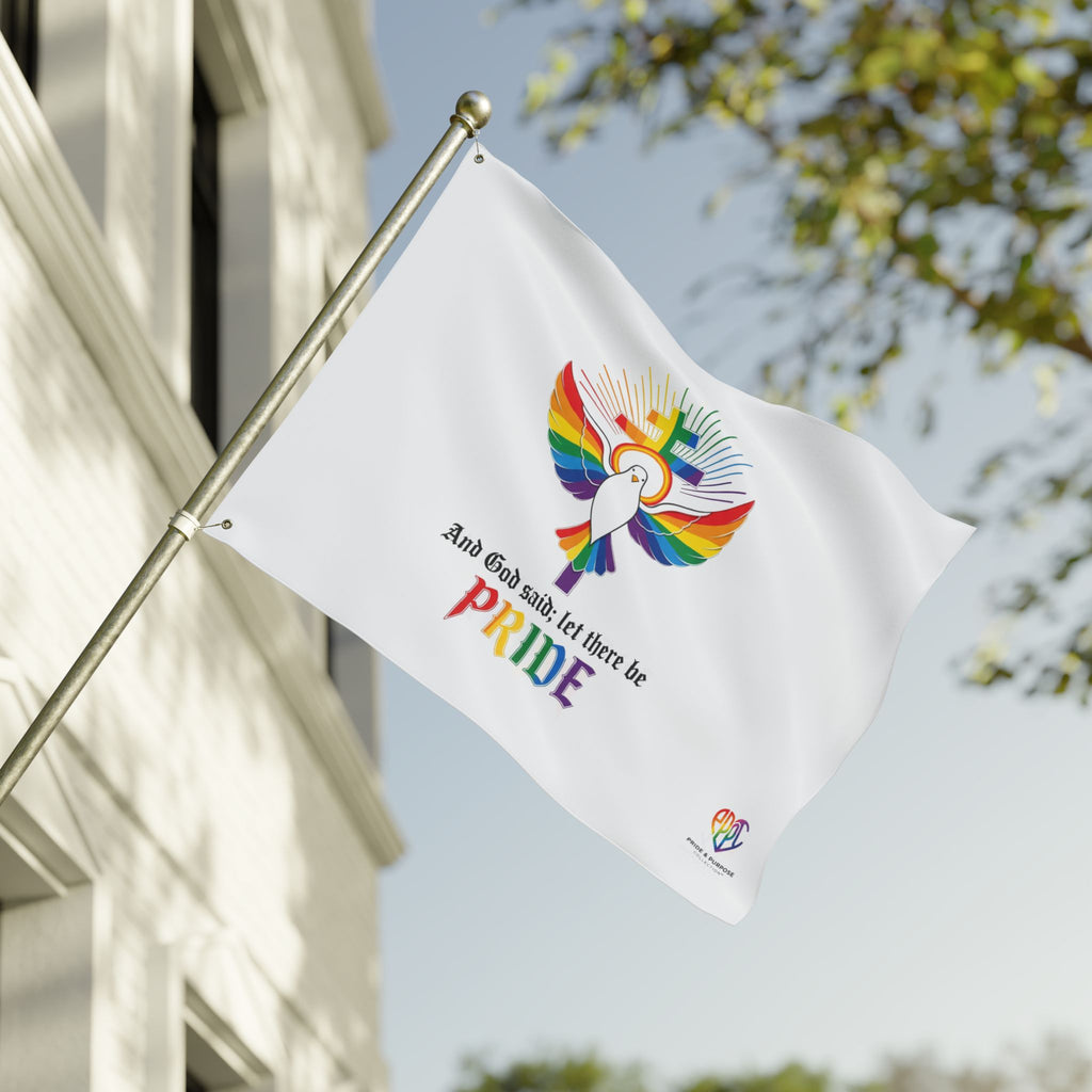 And God Said; Let There Be Pride™ Premium Double Sided House Flag | LGBTQ+ Faith Home Décor