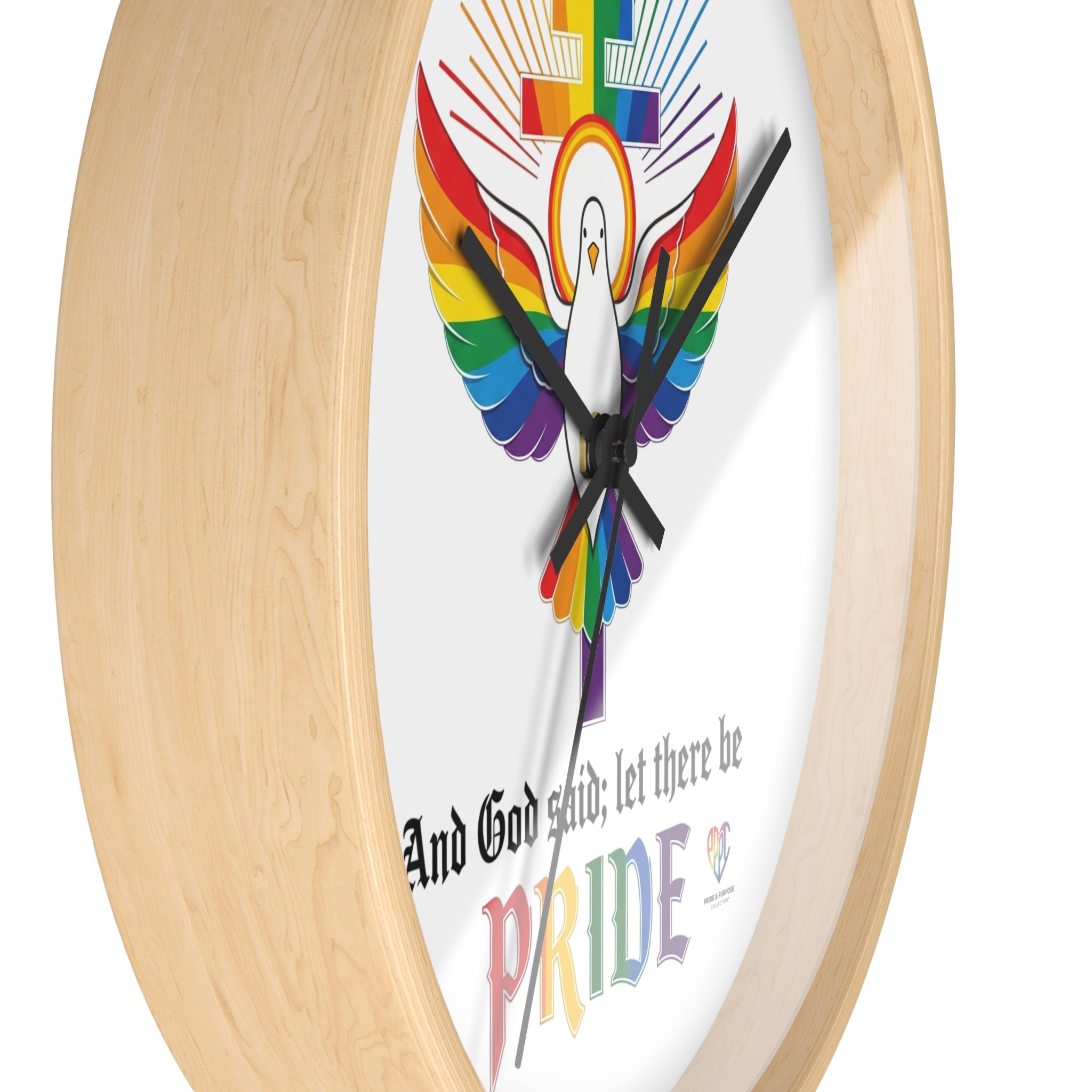 And God Said; Let There Be Pride™ Rainbow Dove Christian Pride Wall Clock
