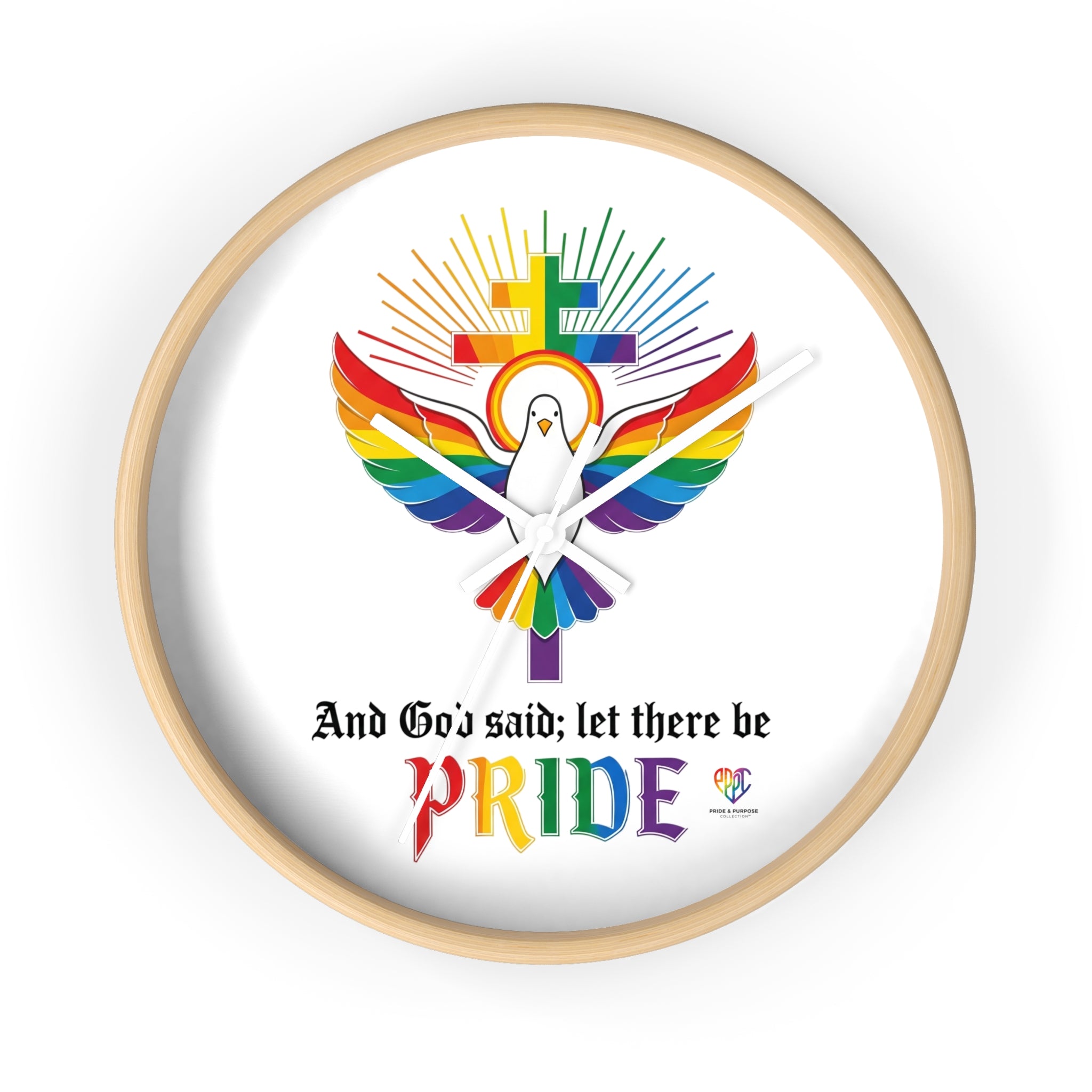 And God Said; Let There Be Pride™ Rainbow Dove Christian Pride Wall Clock