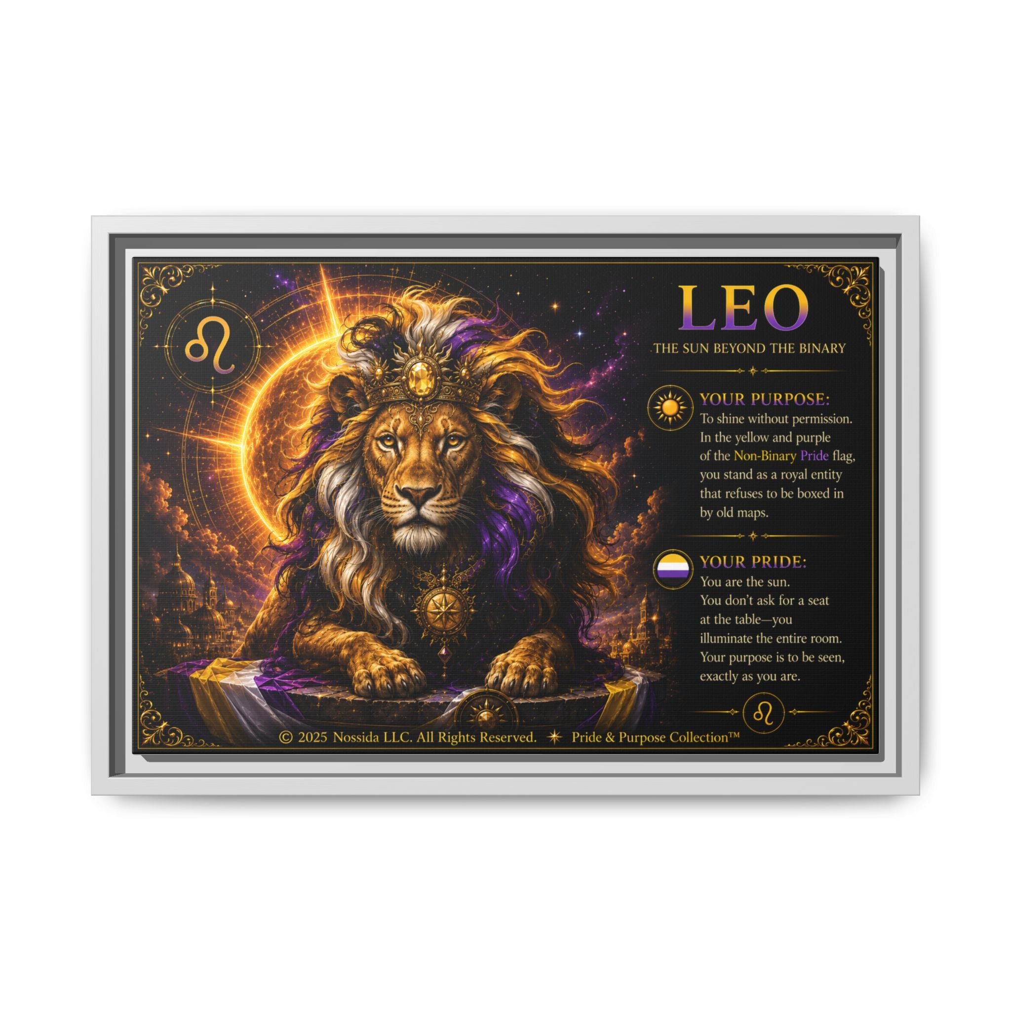 Pride of Birth™ LEO  The Sun Beyond the Binary  Framed Matte Canvas Wall Art