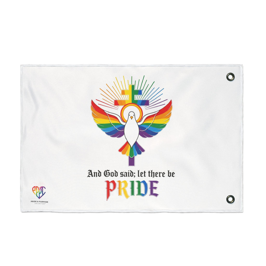 And God Said; Let There Be Pride™ Premium Double Sided House Flag | LGBTQ+ Faith Home Décor