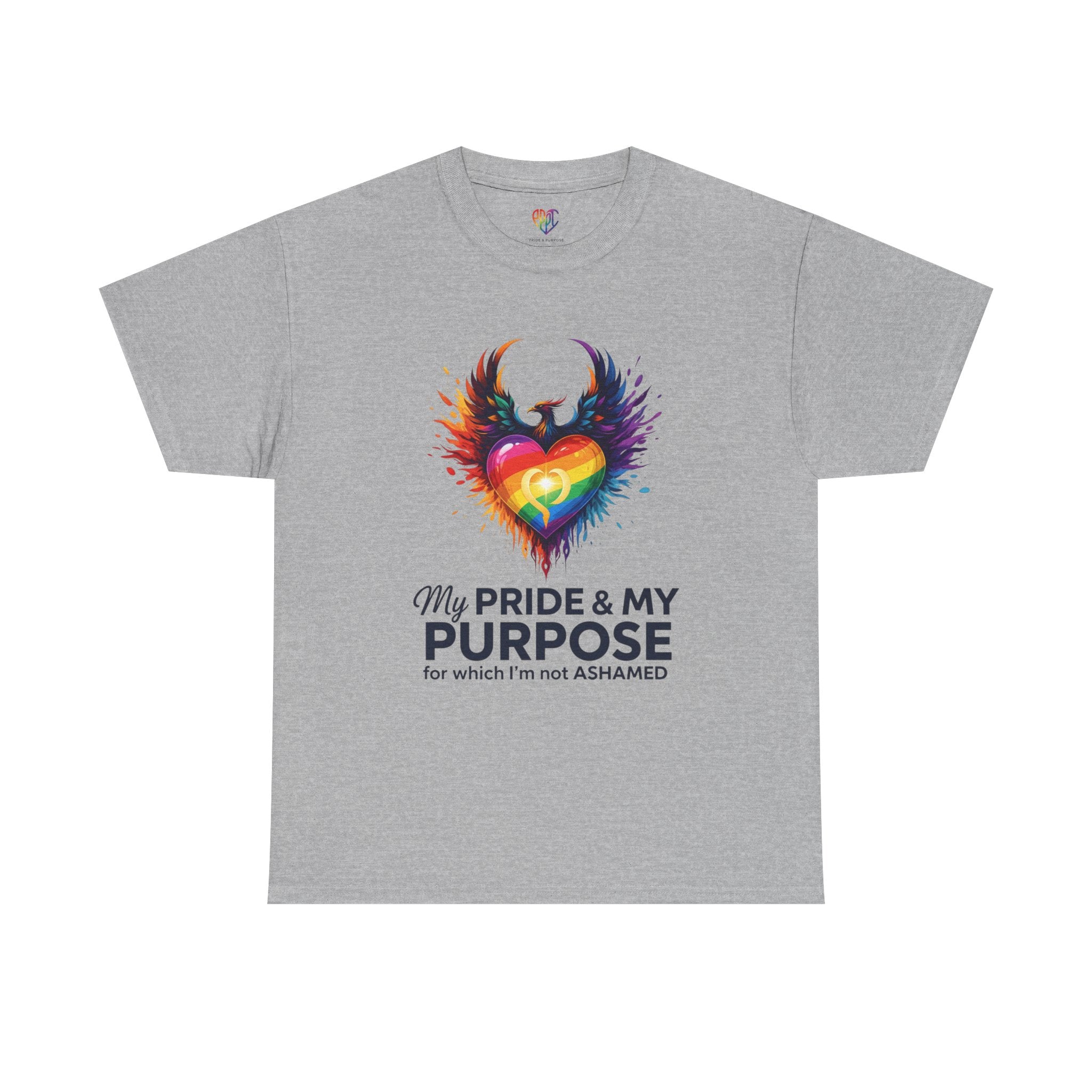 My Pride & My Purpose™ Phoenix Heart Heavy Cotton T-Shirt | LGBTQ+ Pride