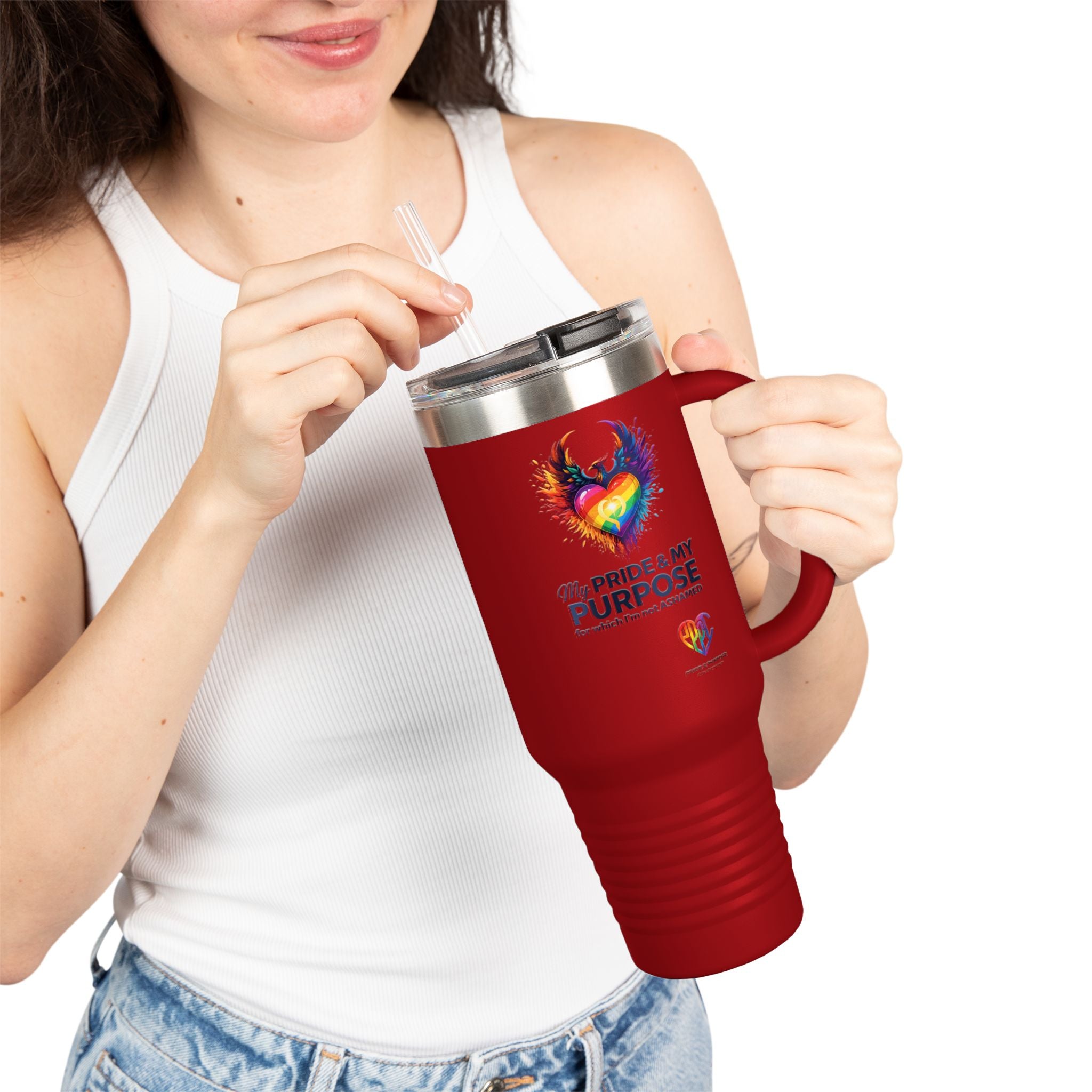 My Pride & My Purpose™ 40oz Insulated Travel Mug with Handle | LGBTQ+ Pride
