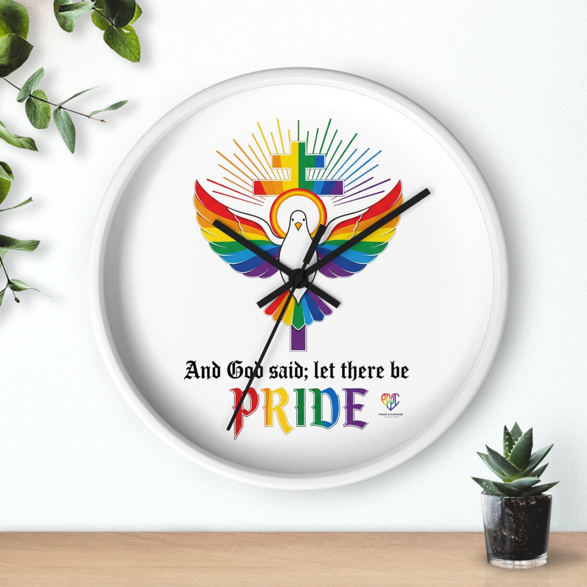 And God Said; Let There Be Pride™ Rainbow Dove Christian Pride Wall Clock