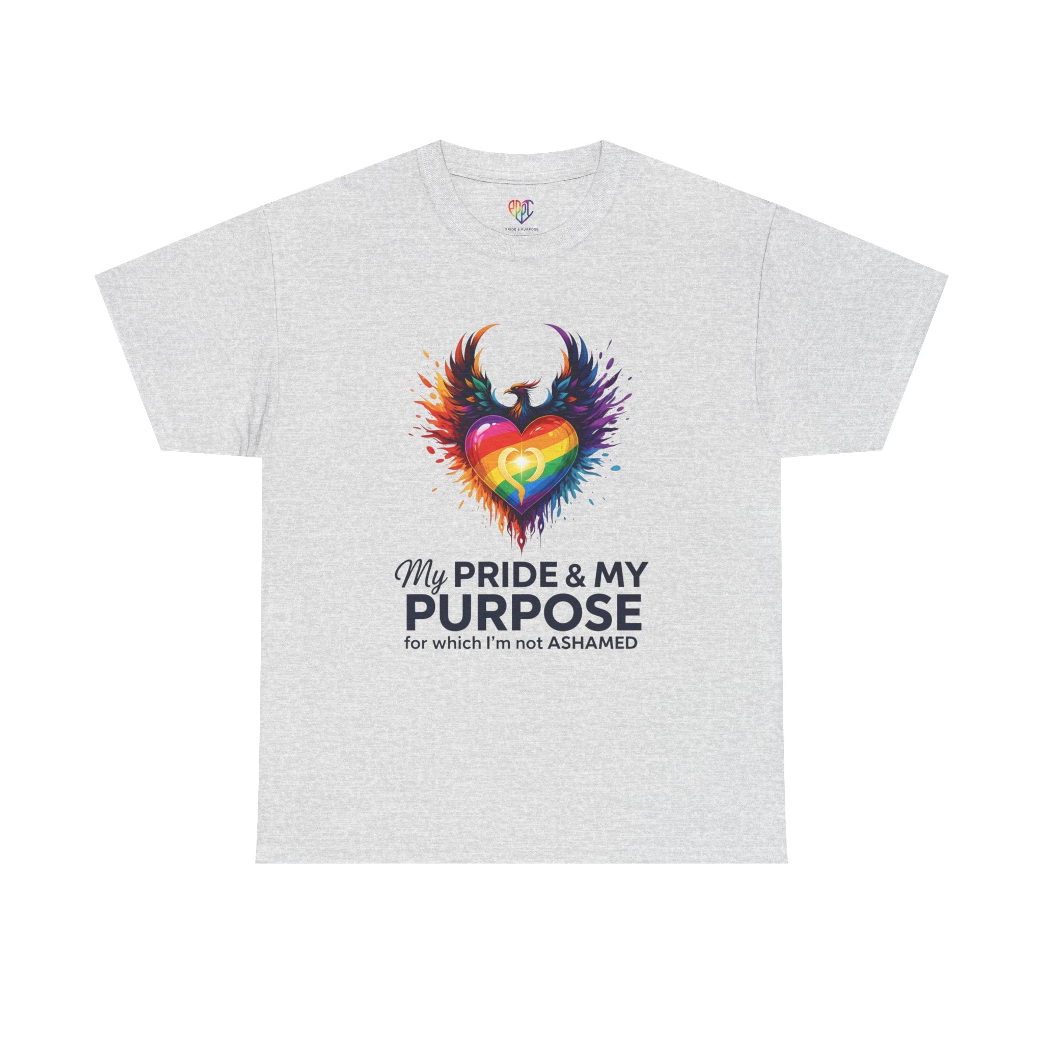 My Pride & My Purpose™ Phoenix Heart Heavy Cotton T-Shirt | LGBTQ+ Pride