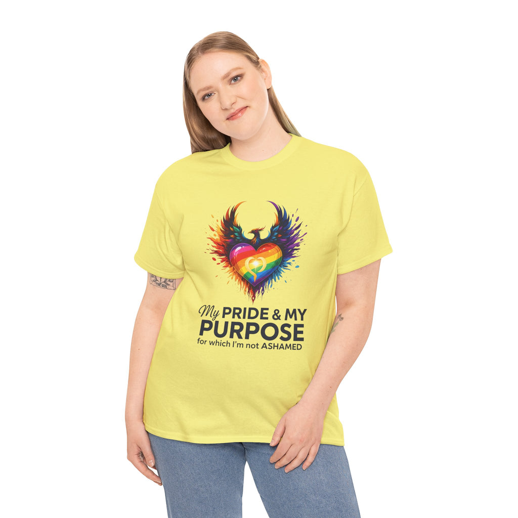 My Pride & My Purpose™ Phoenix Heart Heavy Cotton T-Shirt | LGBTQ+ Pride