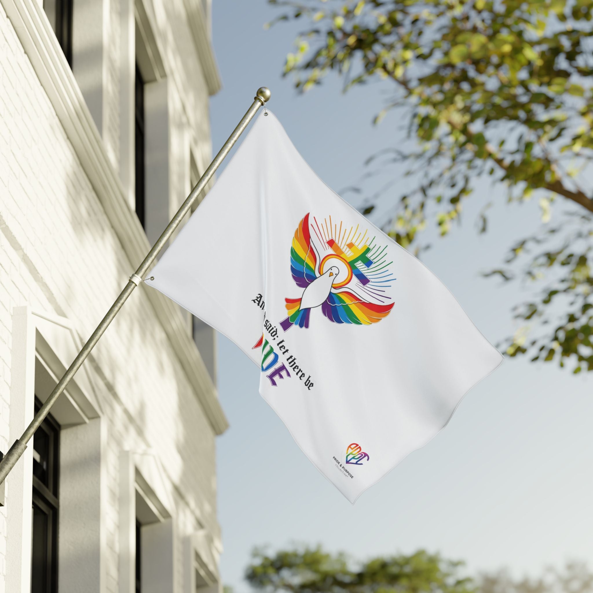 And God Said; Let There Be Pride™ Premium Double Sided House Flag | LGBTQ+ Faith Home Décor