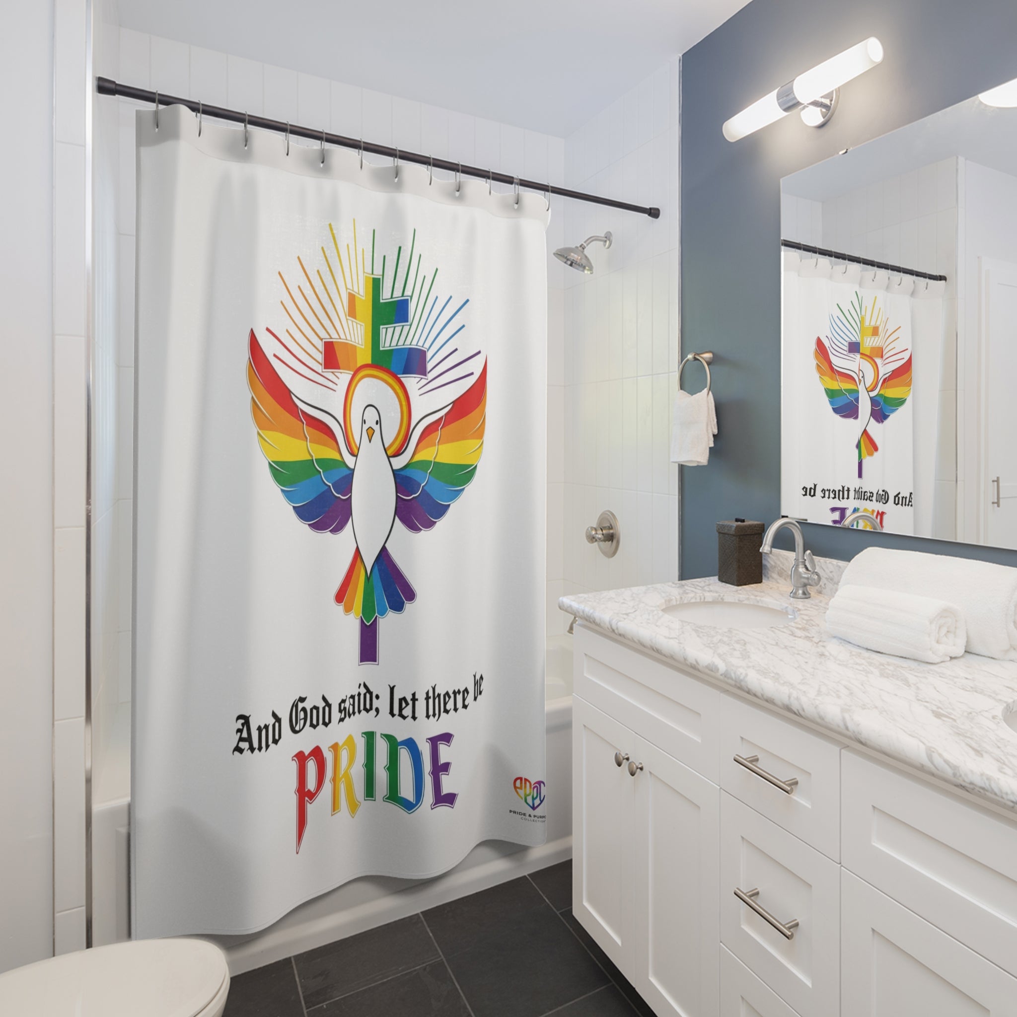 And God Said; Let There Be Pride™ Premium Shower Curtain | LGBTQ+ Faith Home Décor