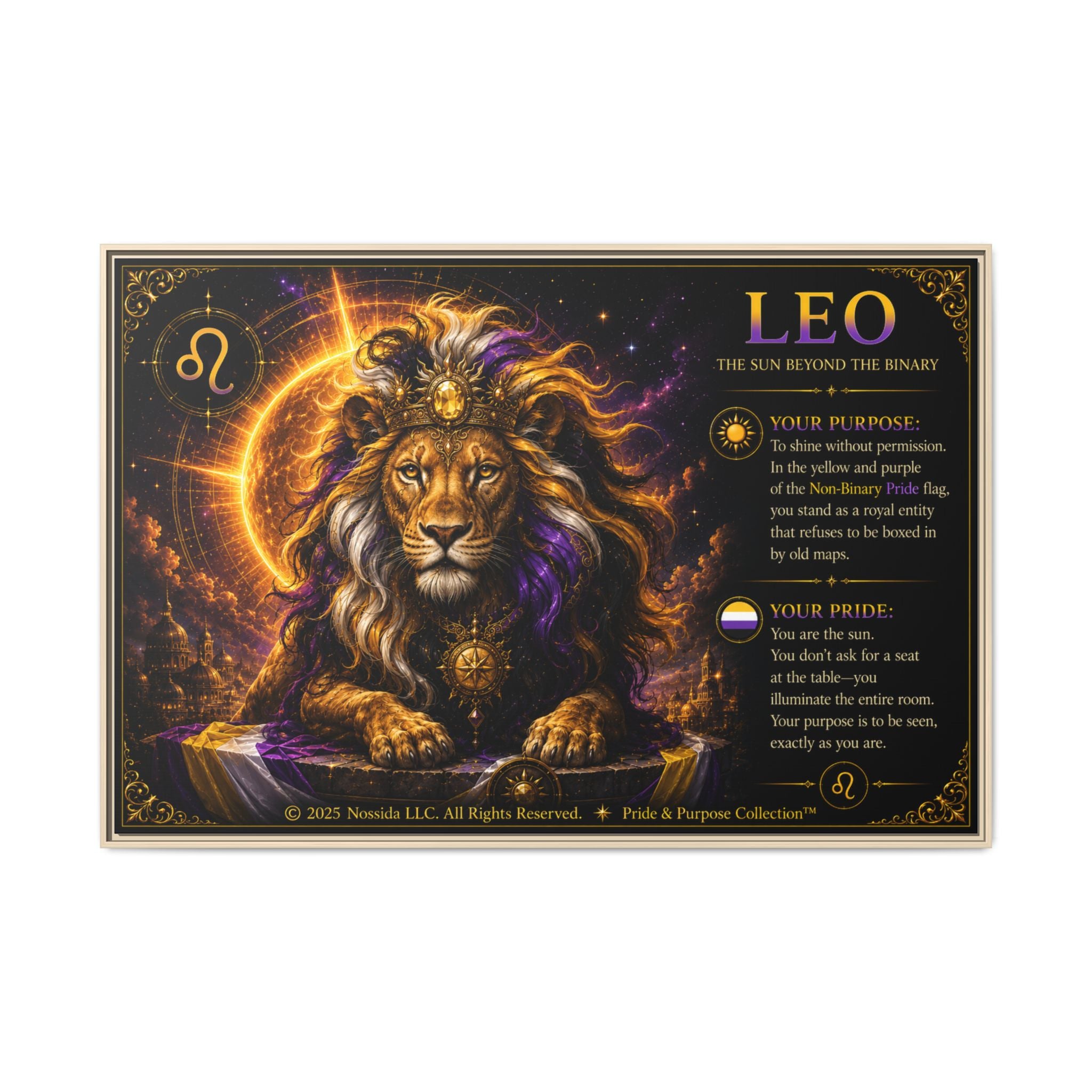 Pride of Birth™ LEO  The Sun Beyond the Binary  Framed Matte Canvas Wall Art