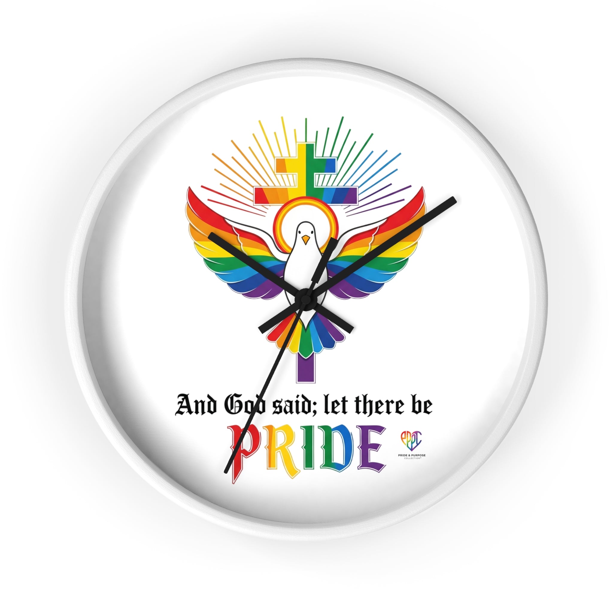 And God Said; Let There Be Pride™ Rainbow Dove Christian Pride Wall Clock