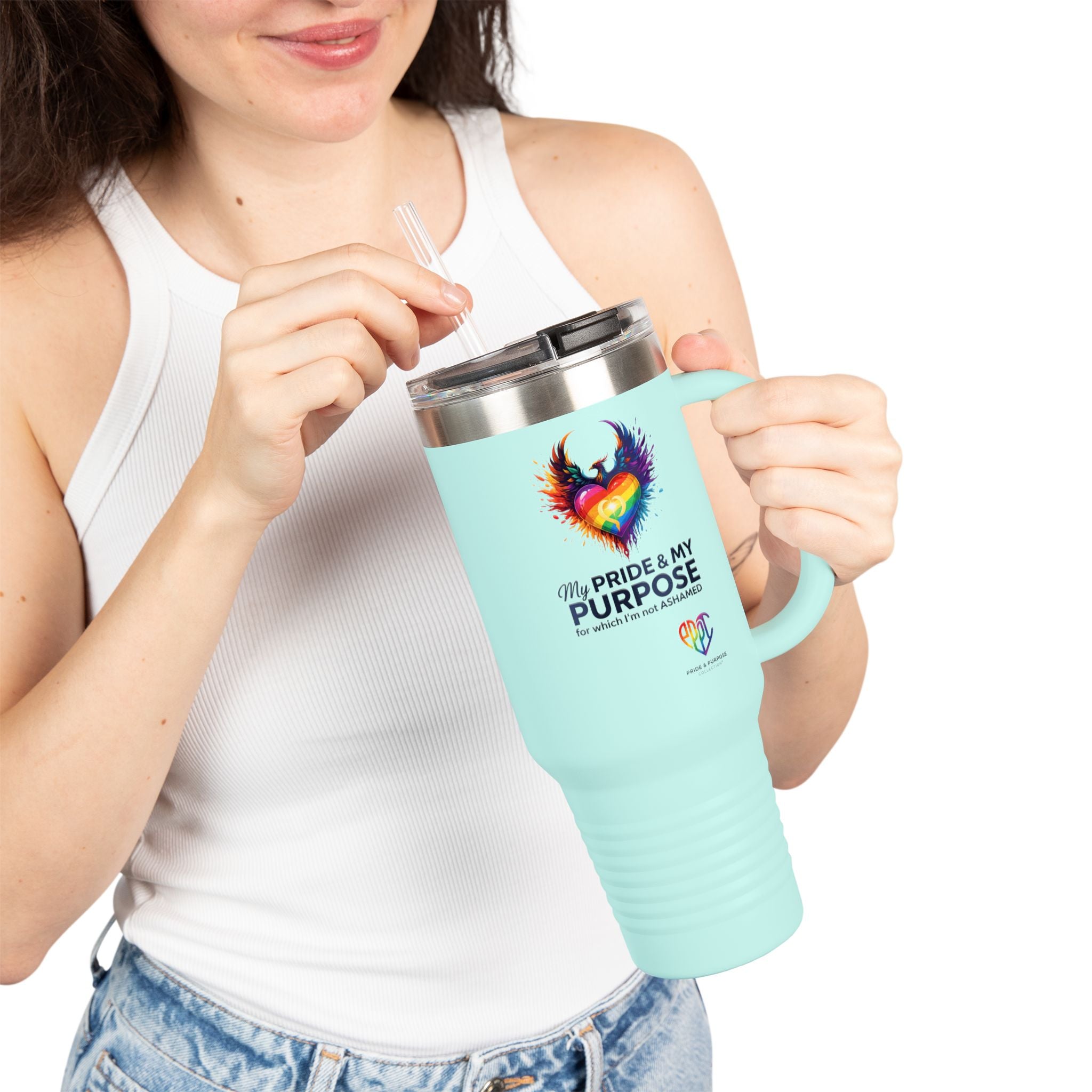 My Pride & My Purpose™ 40oz Insulated Travel Mug with Handle | LGBTQ+ Pride