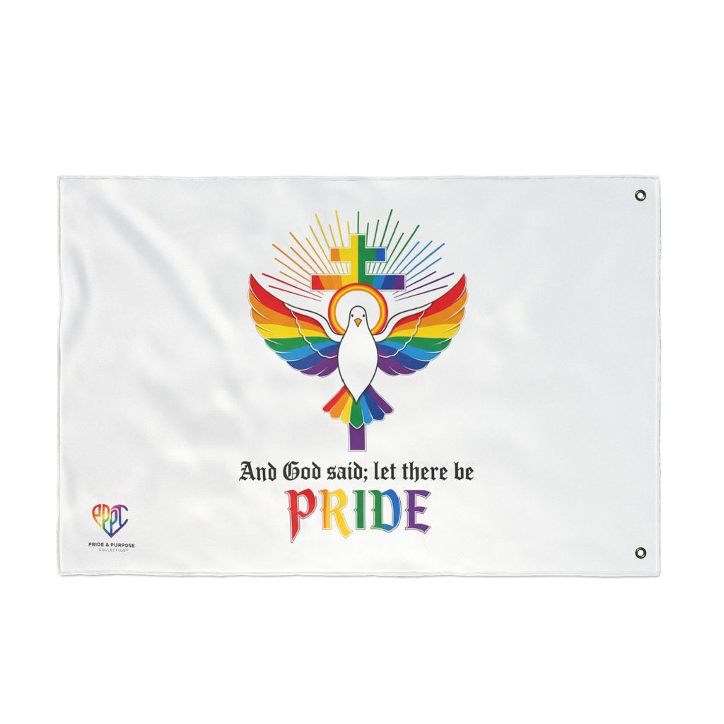 And God Said; Let There Be Pride™ Premium Double Sided House Flag | LGBTQ+ Faith Home Décor
