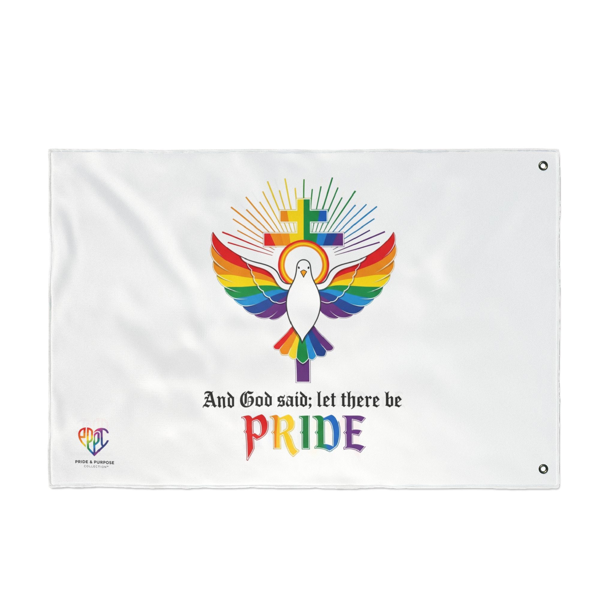 And God Said; Let There Be Pride™ Premium Double Sided House Flag | LGBTQ+ Faith Home Décor