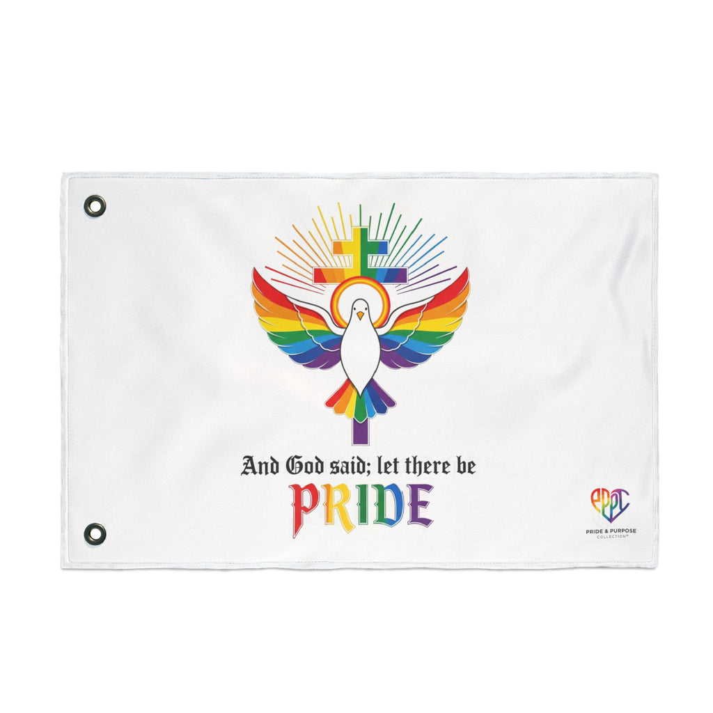 And God Said; Let There Be Pride™ Premium Double Sided House Flag | LGBTQ+ Faith Home Décor