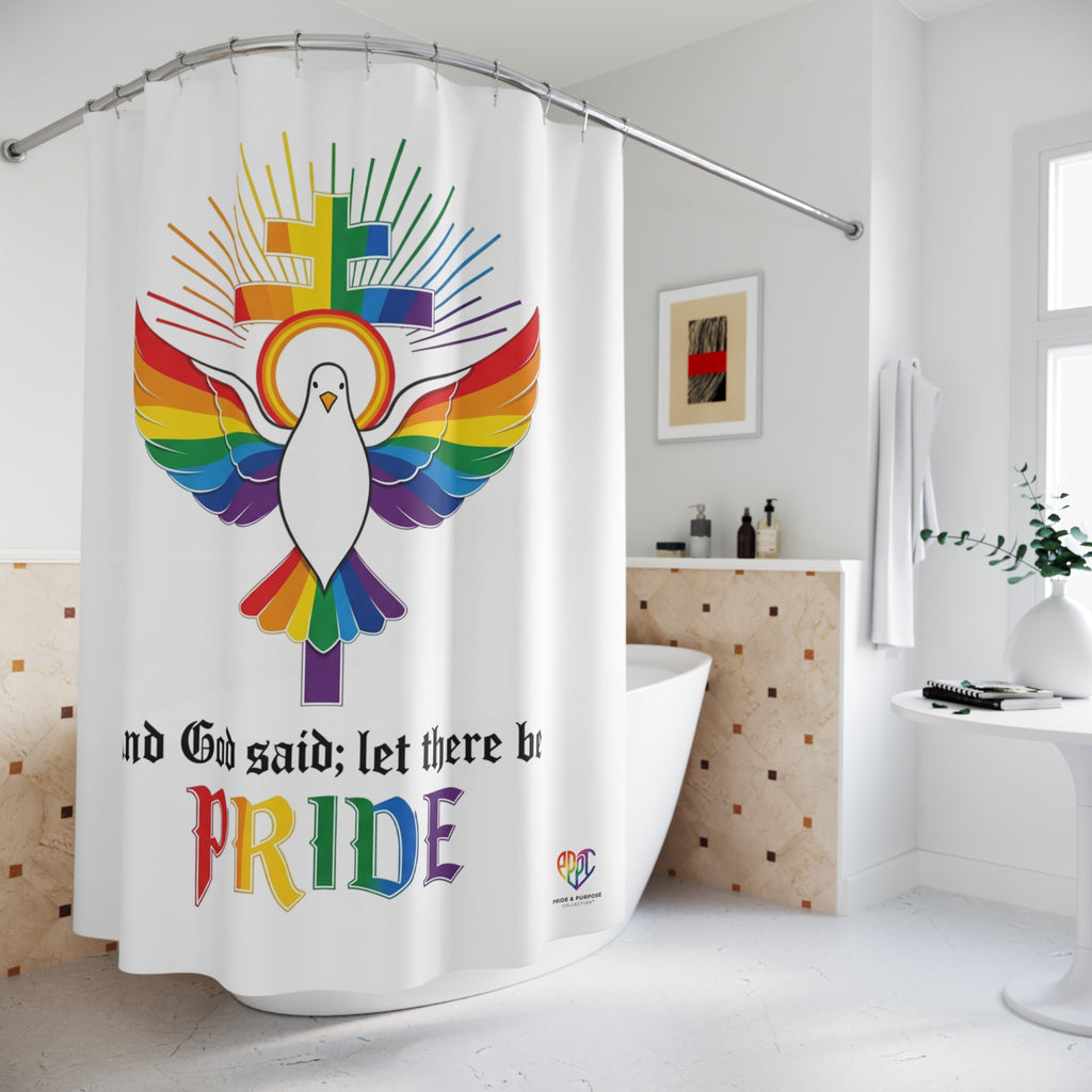 And God Said; Let There Be Pride™ Premium Shower Curtain | LGBTQ+ Faith Home Décor