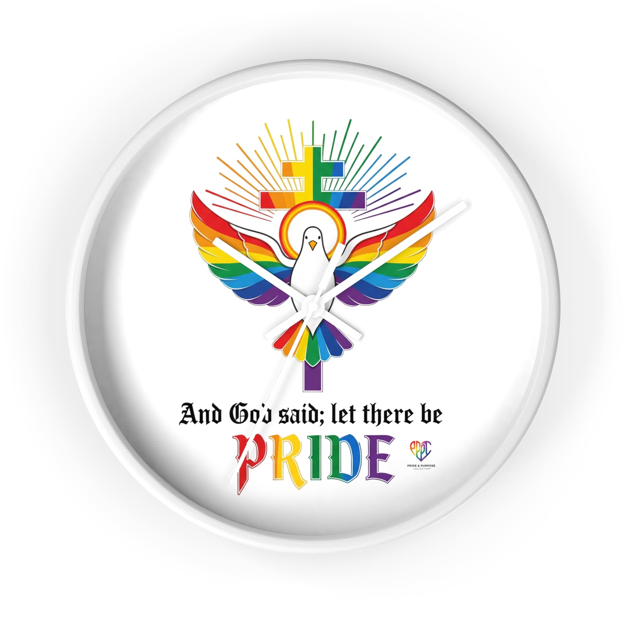 And God Said; Let There Be Pride™ Rainbow Dove Christian Pride Wall Clock