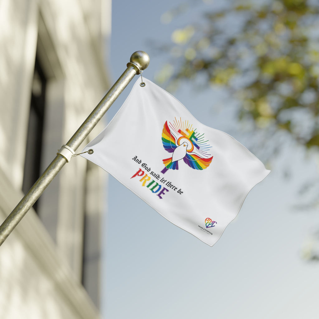 And God Said; Let There Be Pride™ Premium Double Sided House Flag | LGBTQ+ Faith Home Décor