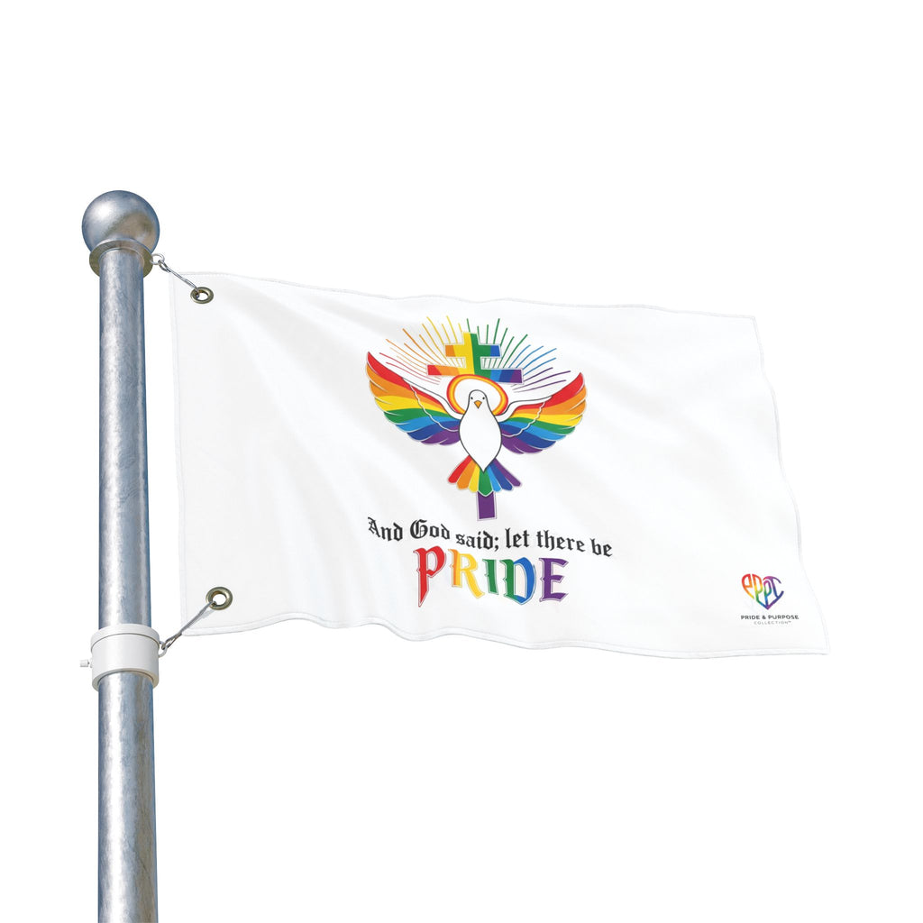 And God Said; Let There Be Pride™ Premium Double Sided House Flag | LGBTQ+ Faith Home Décor