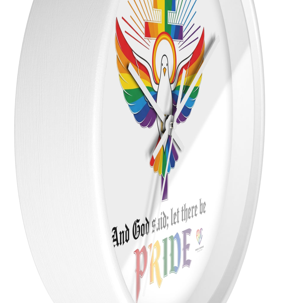 And God Said; Let There Be Pride™ Rainbow Dove Christian Pride Wall Clock