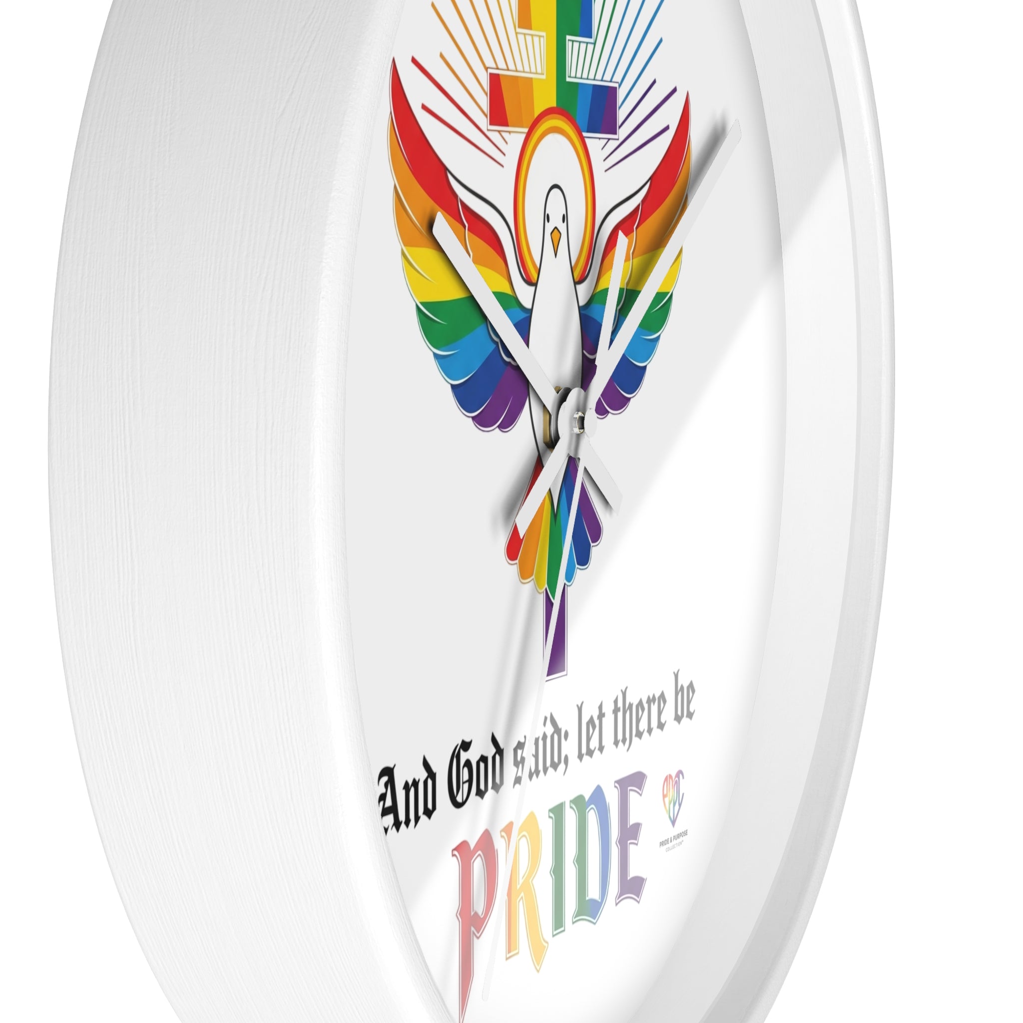 And God Said; Let There Be Pride™ Rainbow Dove Christian Pride Wall Clock