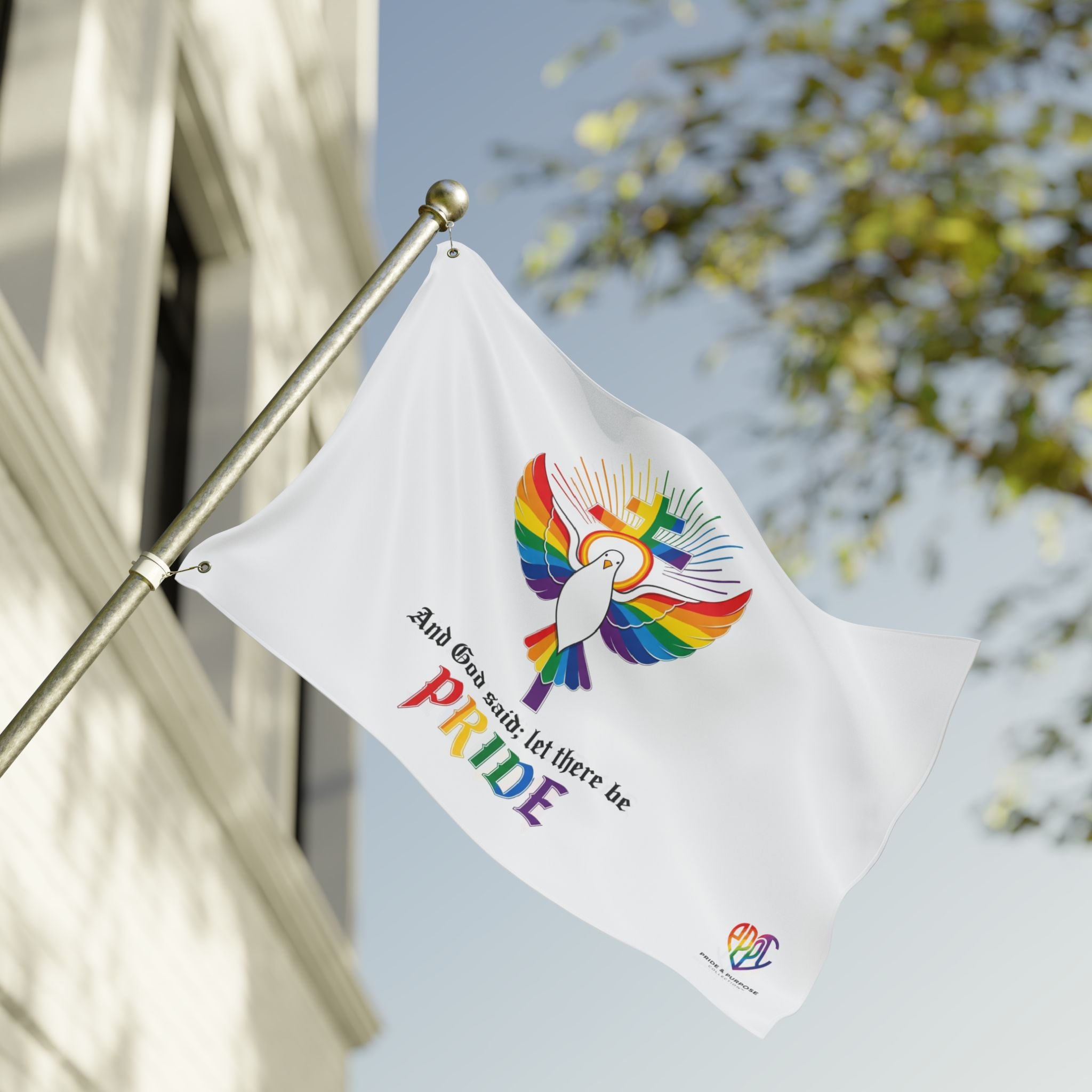 And God Said; Let There Be Pride™ Premium Double Sided House Flag | LGBTQ+ Faith Home Décor