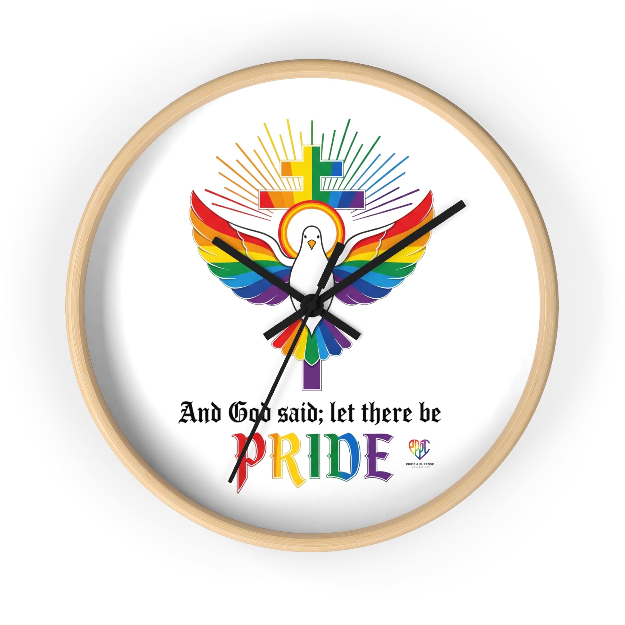 And God Said; Let There Be Pride™ Rainbow Dove Christian Pride Wall Clock