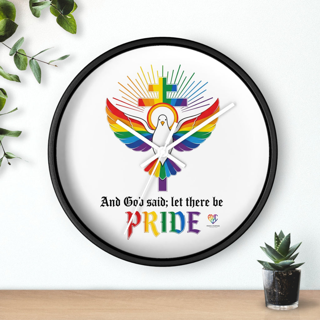 And God Said; Let There Be Pride™ Rainbow Dove Christian Pride Wall Clock
