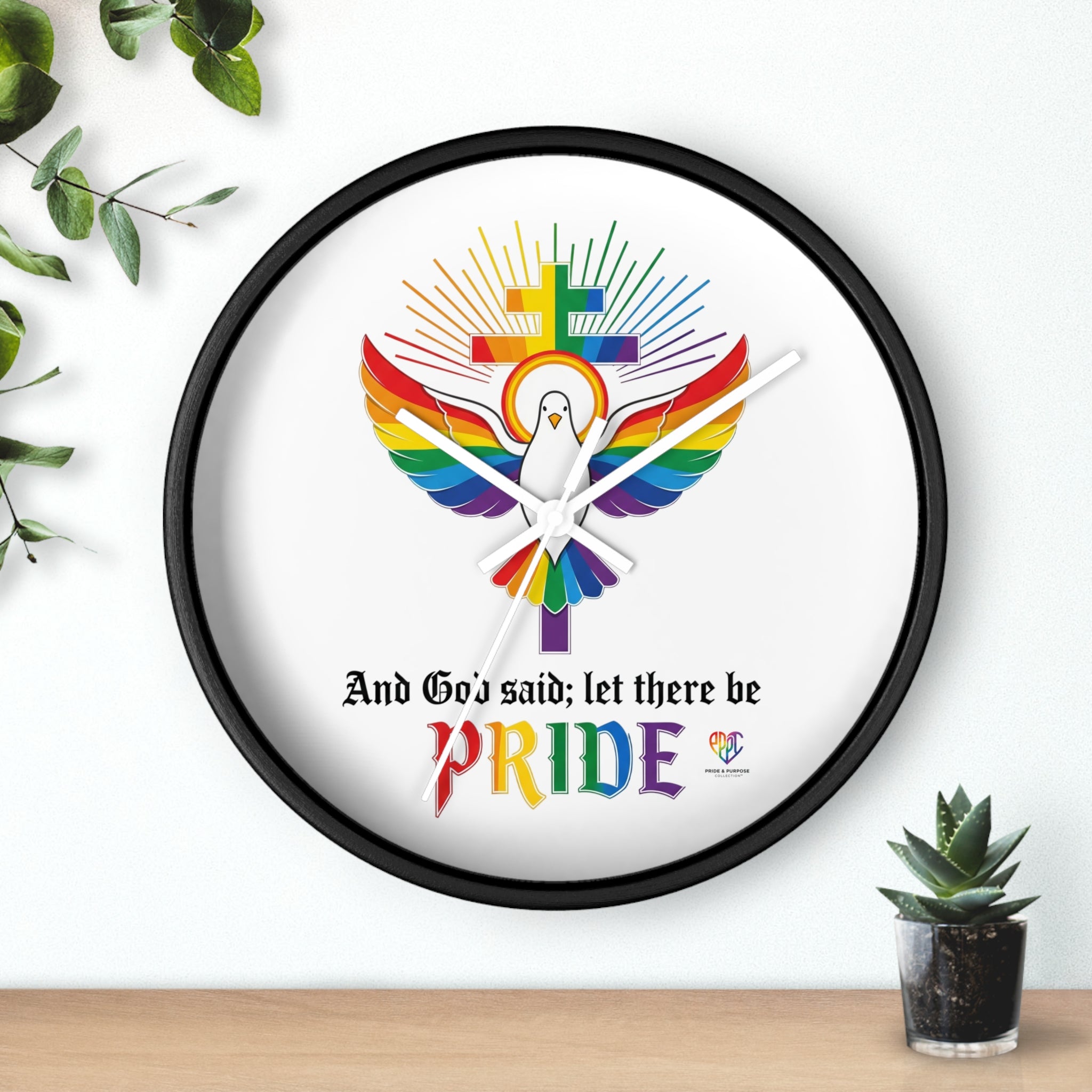 And God Said; Let There Be Pride™ Rainbow Dove Christian Pride Wall Clock