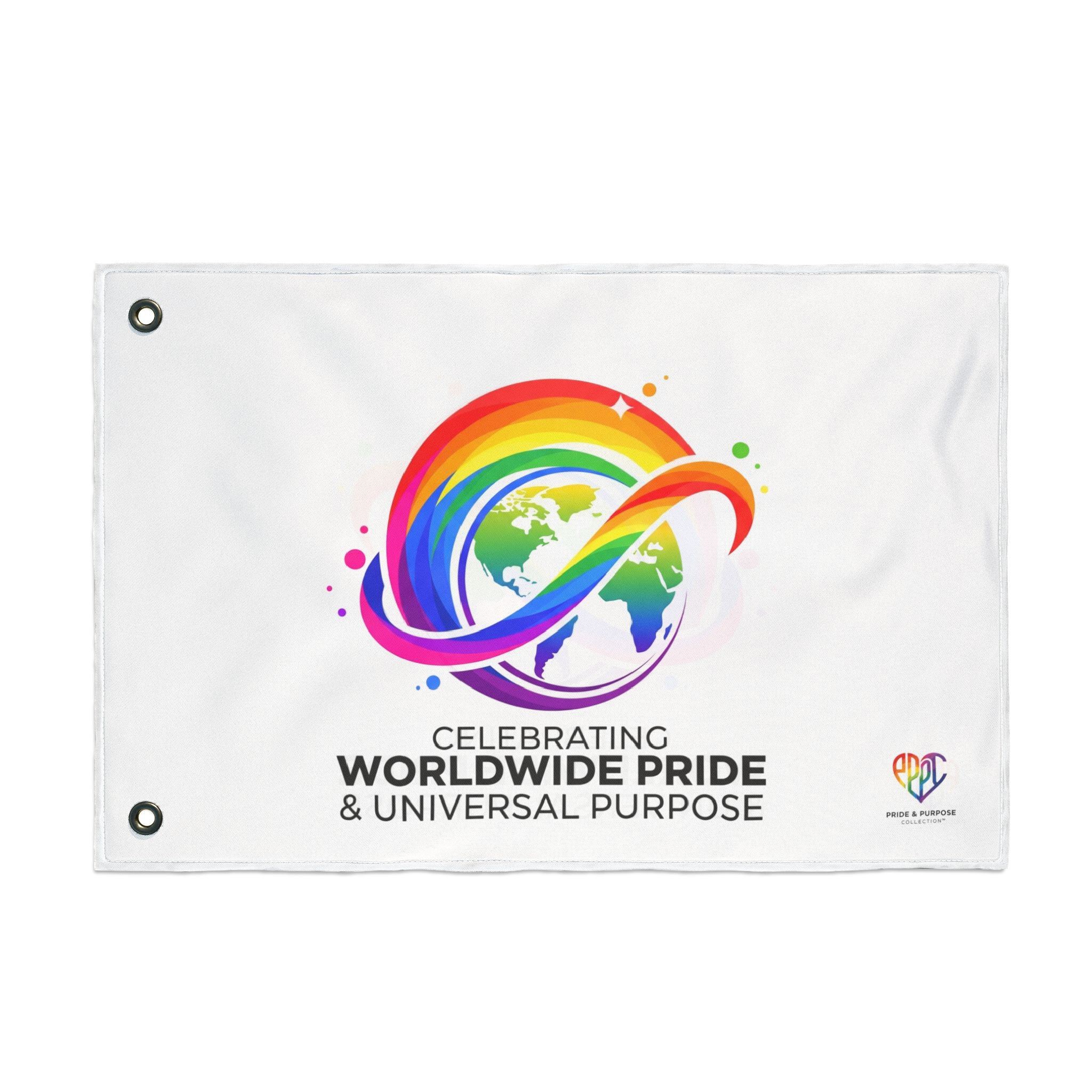 Celebrating Worldwide Pride & Universal Purpose™ Premium House Flag | Pride Affirmation