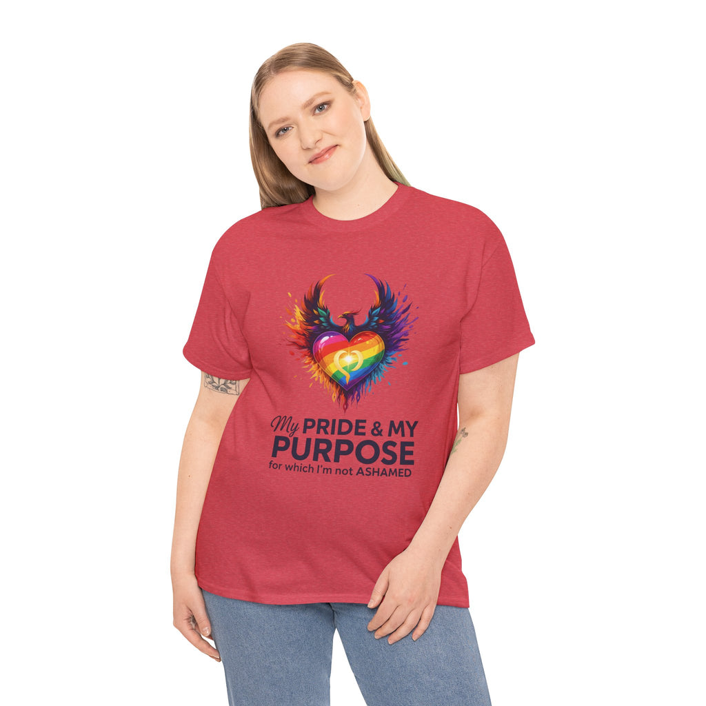 My Pride & My Purpose™ Phoenix Heart Heavy Cotton T-Shirt | LGBTQ+ Pride