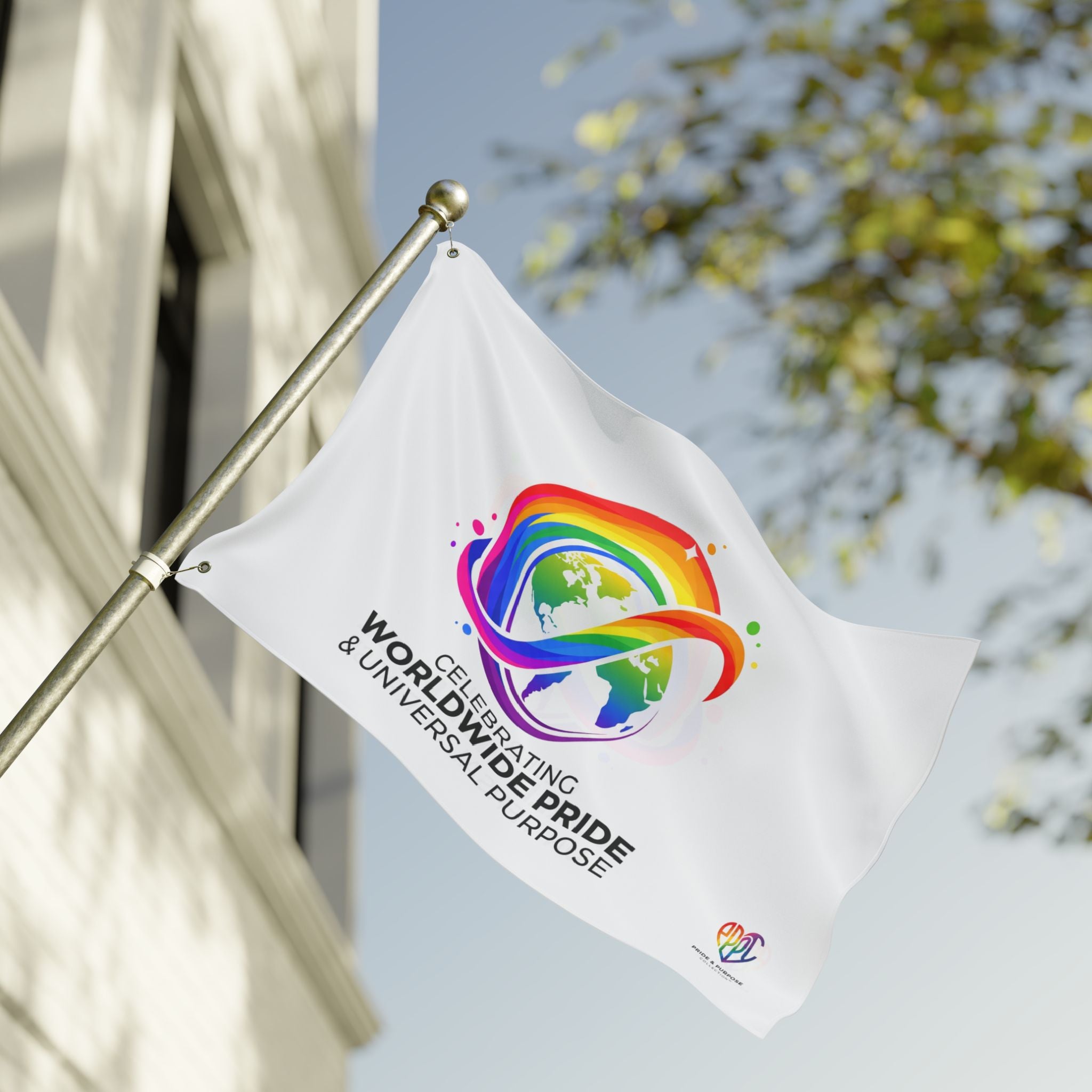 Celebrating Worldwide Pride & Universal Purpose™ Premium House Flag | Pride Affirmation