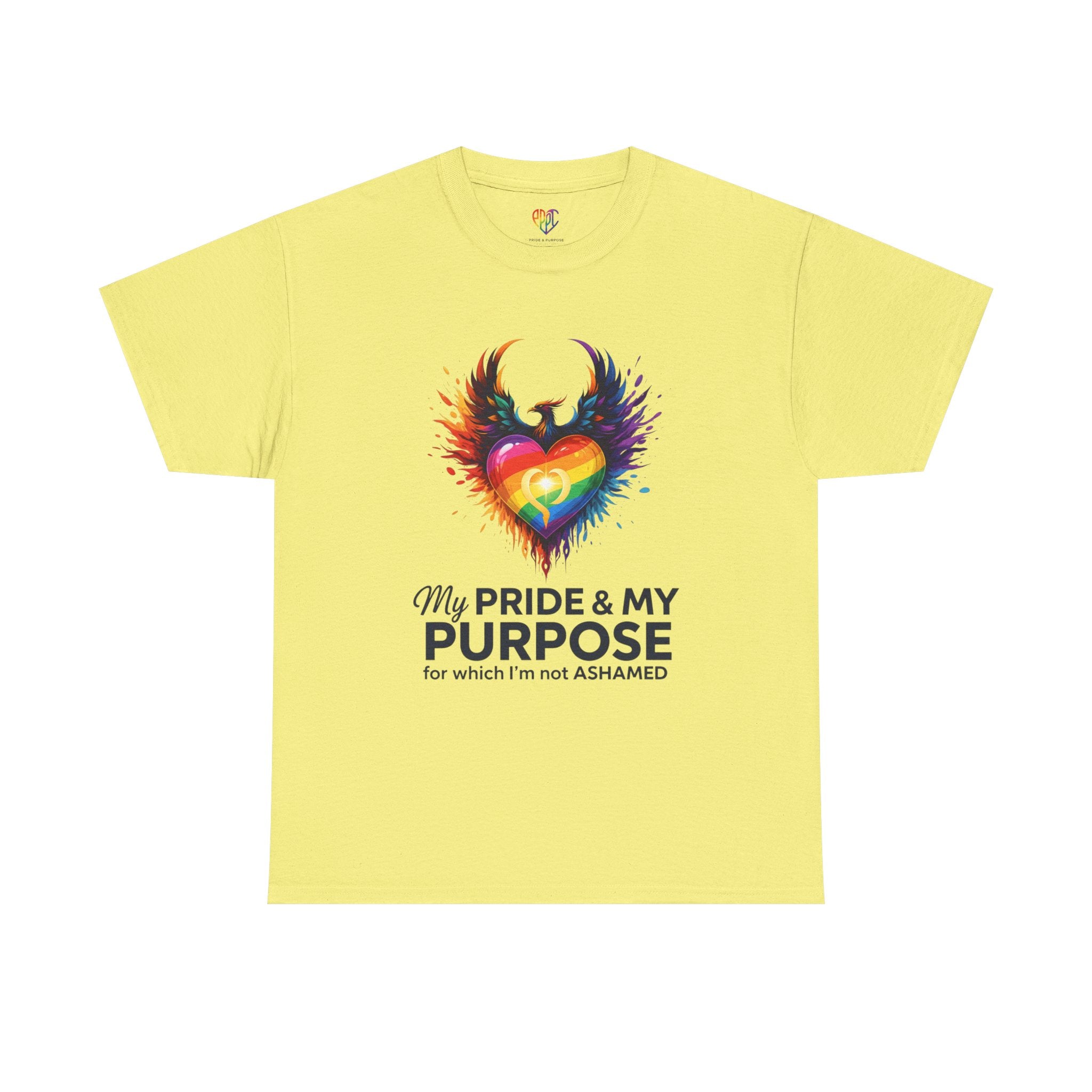 My Pride & My Purpose™ Phoenix Heart Heavy Cotton T-Shirt | LGBTQ+ Pride