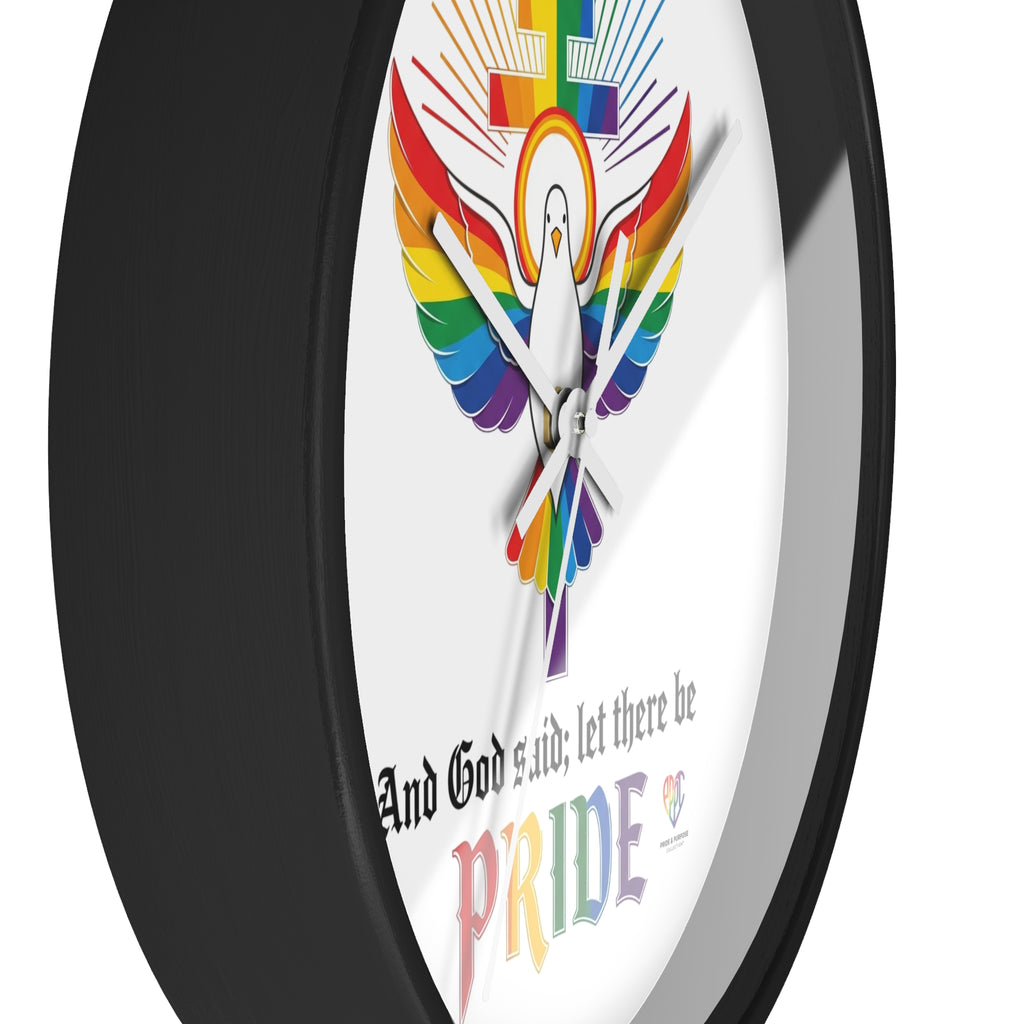 And God Said; Let There Be Pride™ Rainbow Dove Christian Pride Wall Clock