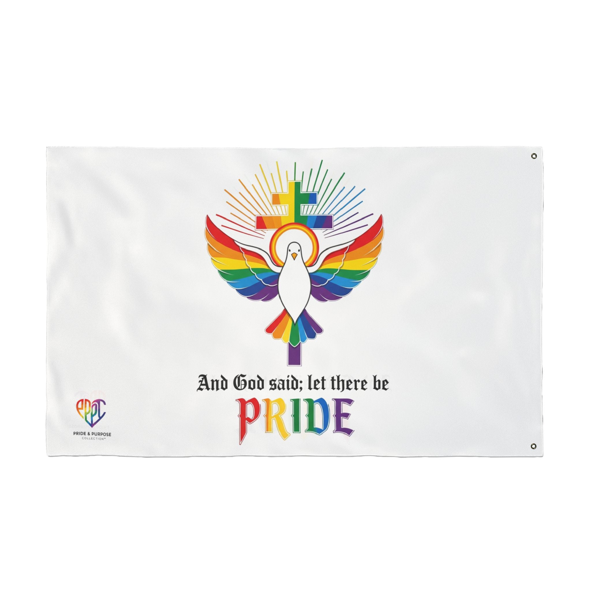 And God Said; Let There Be Pride™ Premium Double Sided House Flag | LGBTQ+ Faith Home Décor