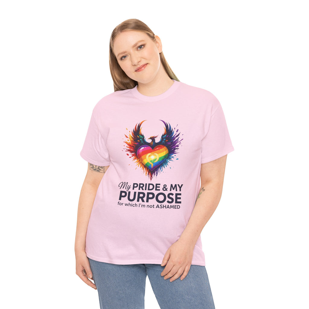 My Pride & My Purpose™ Phoenix Heart Heavy Cotton T-Shirt | LGBTQ+ Pride