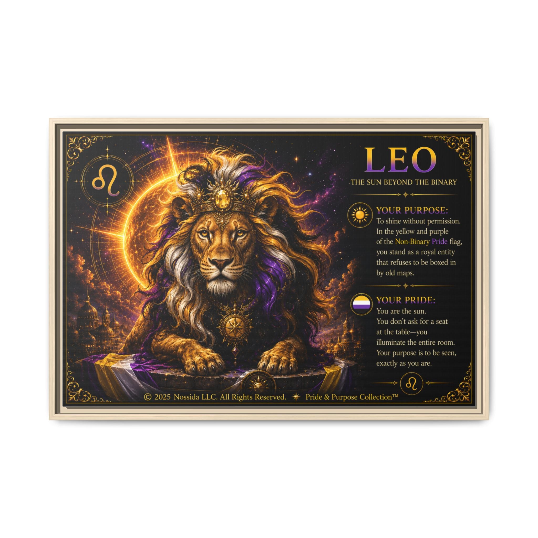 Pride of Birth™ LEO  The Sun Beyond the Binary  Framed Matte Canvas Wall Art
