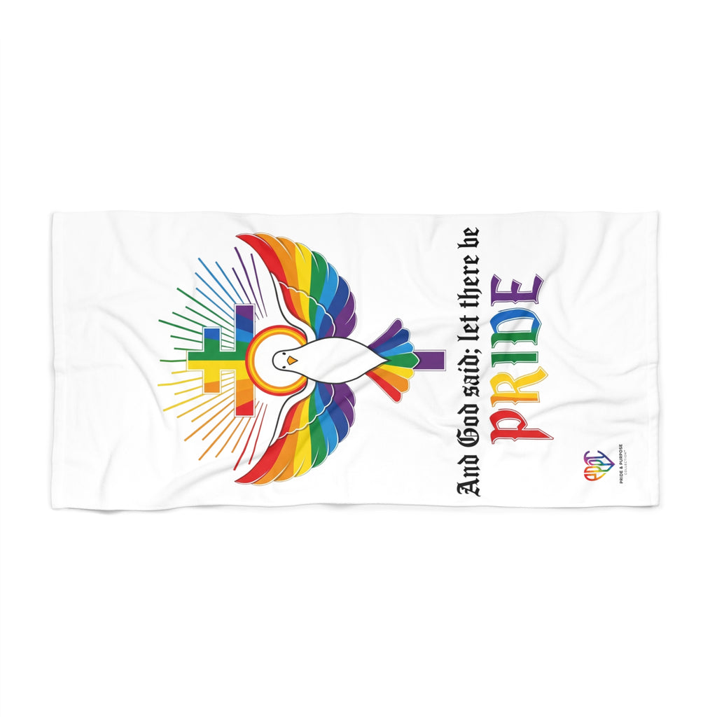And God Said; Let There Be Pride™ Premium Beach Towel | LGBTQ+ Faith Summer