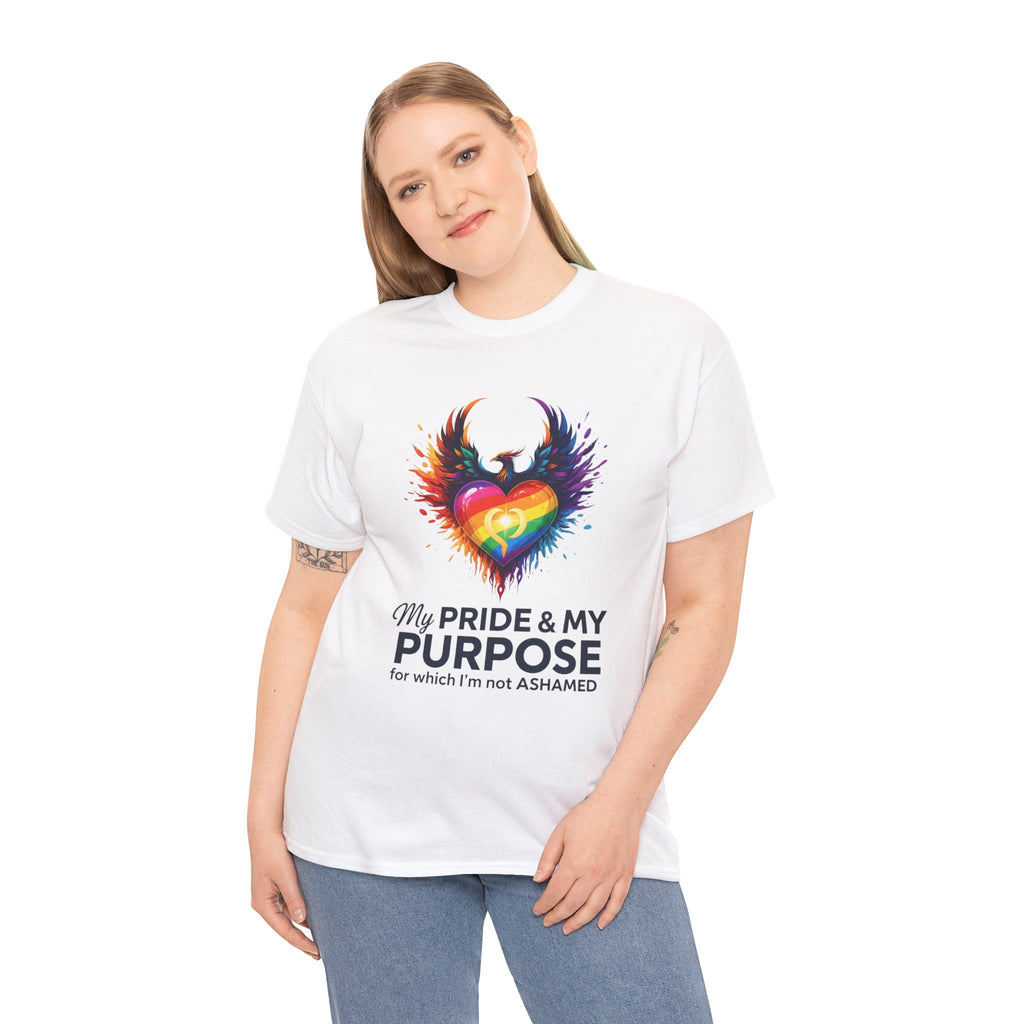 My Pride & My Purpose™ Phoenix Heart Heavy Cotton T-Shirt | LGBTQ+ Pride