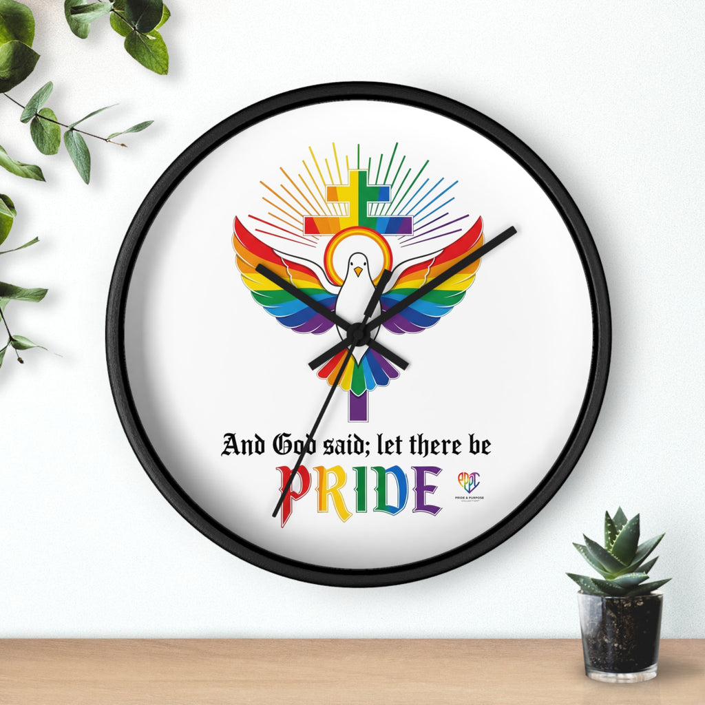And God Said; Let There Be Pride™ Rainbow Dove Christian Pride Wall Clock