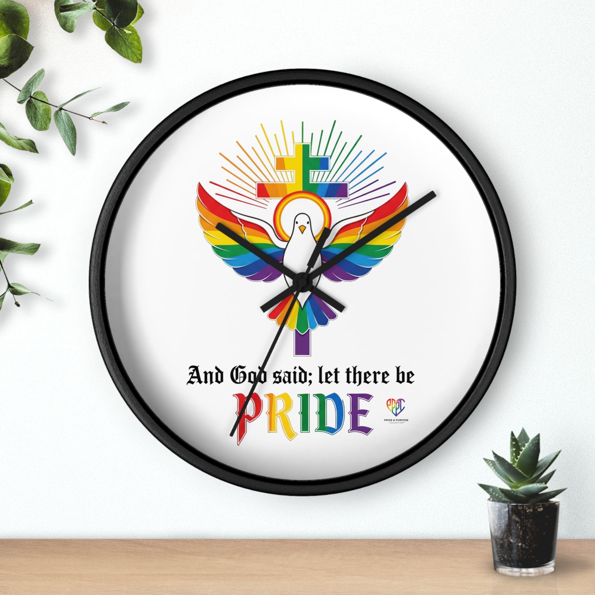 And God Said; Let There Be Pride™ Rainbow Dove Christian Pride Wall Clock