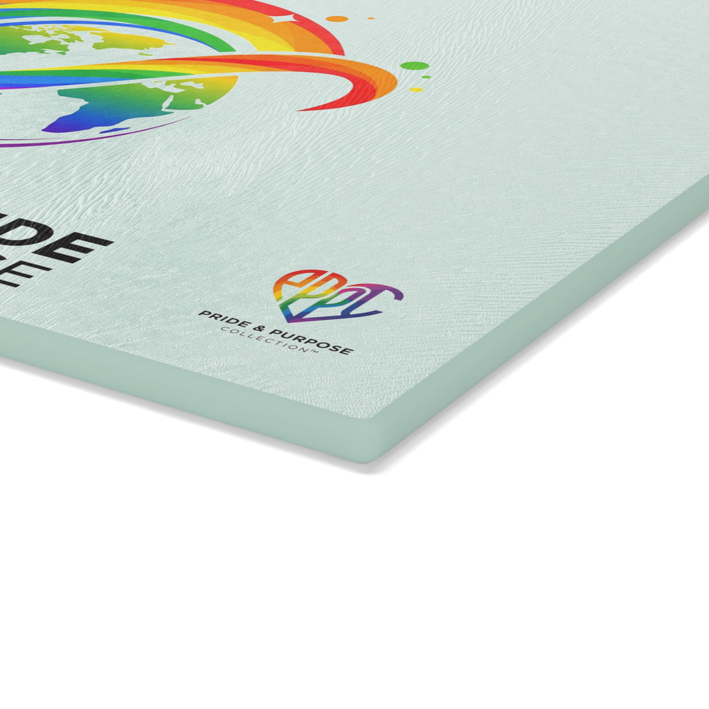 Celebrating Worldwide Pride & Universal Purpose™ Glass Cutting Board | Pride Affirmation