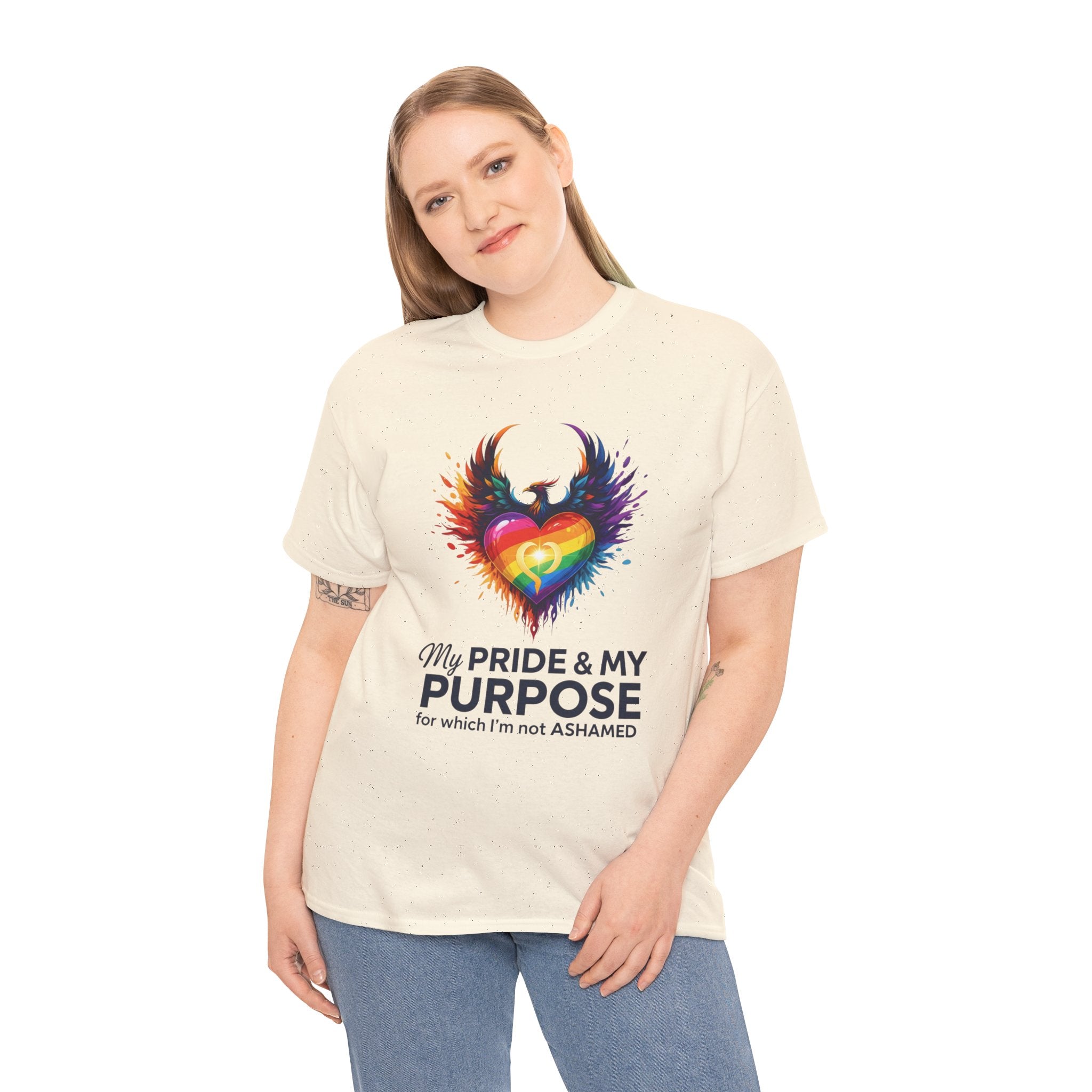 My Pride & My Purpose™ Phoenix Heart Heavy Cotton T-Shirt | LGBTQ+ Pride